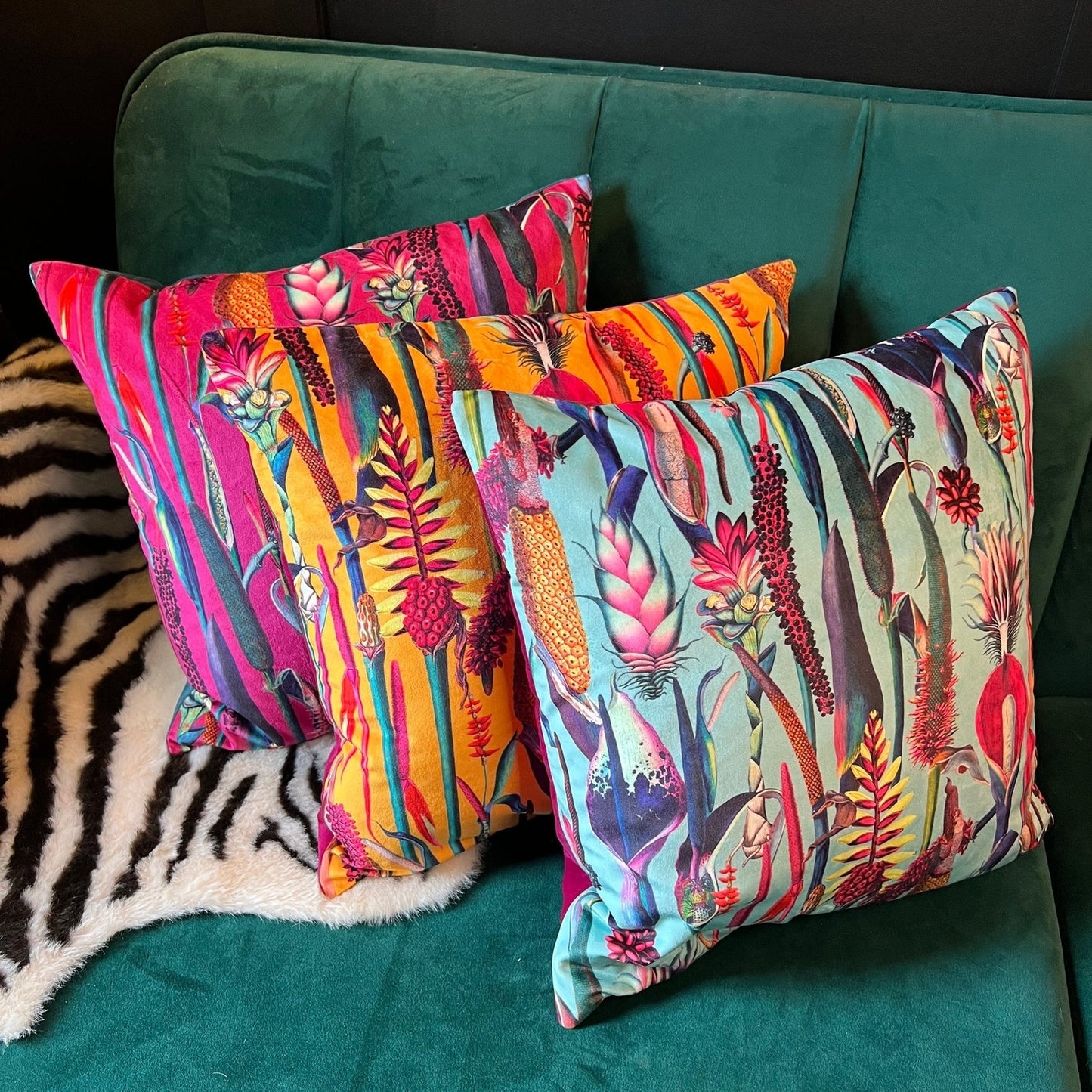 Botanical lily grey luxury velvet cushion