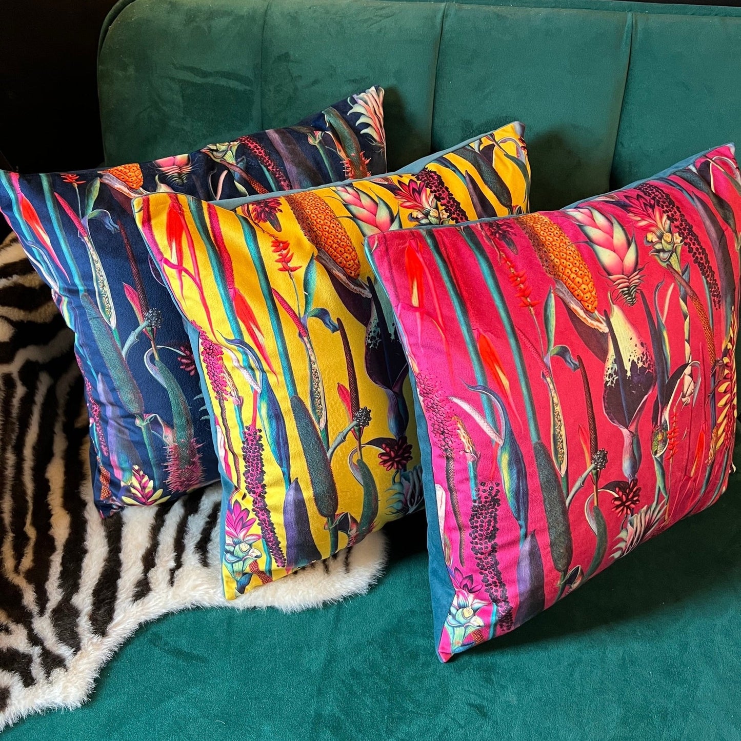 Botanical lily luxury hot pink velvet cushion