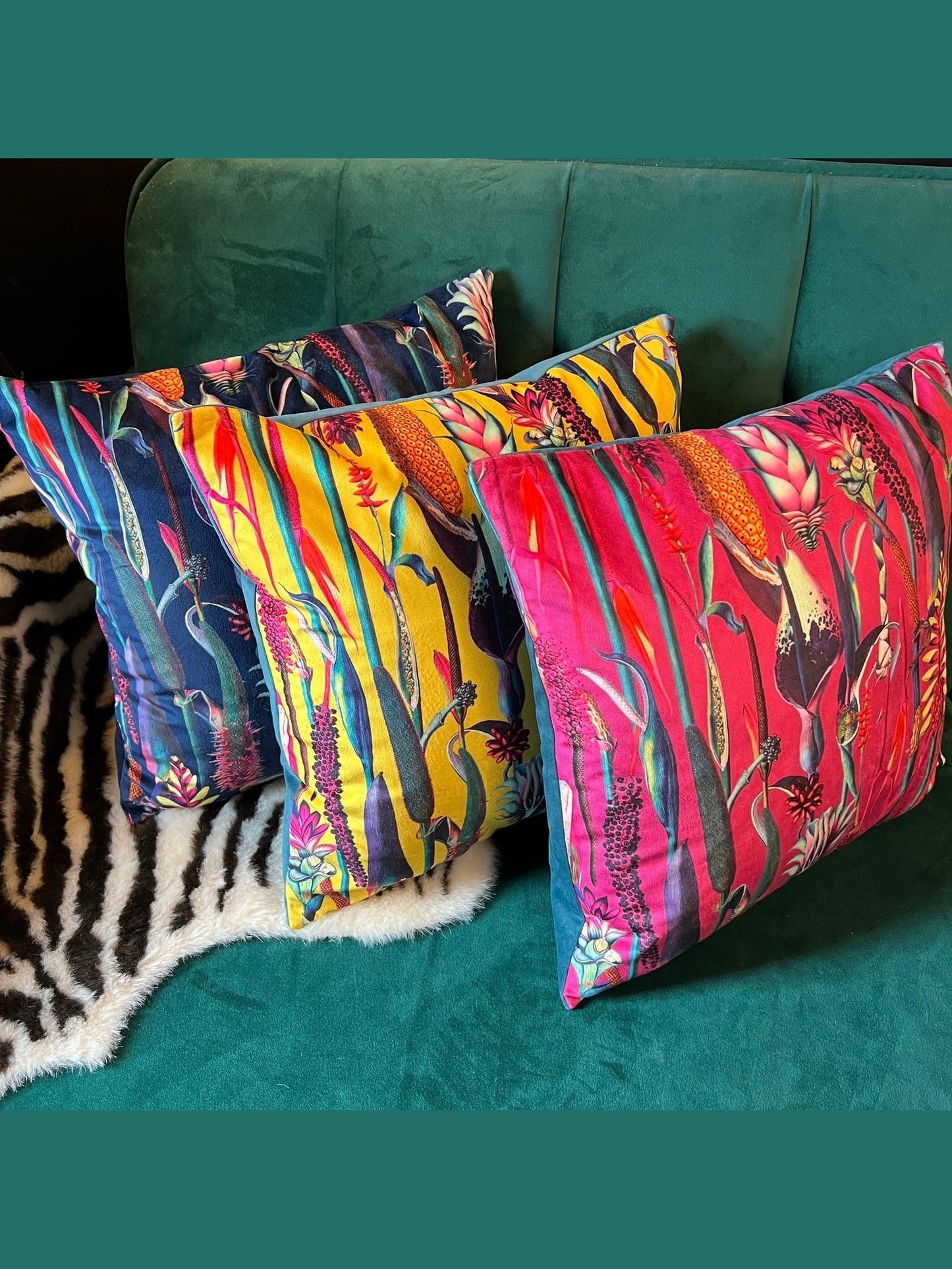 Botanical lily luxury hot pink velvet cushion