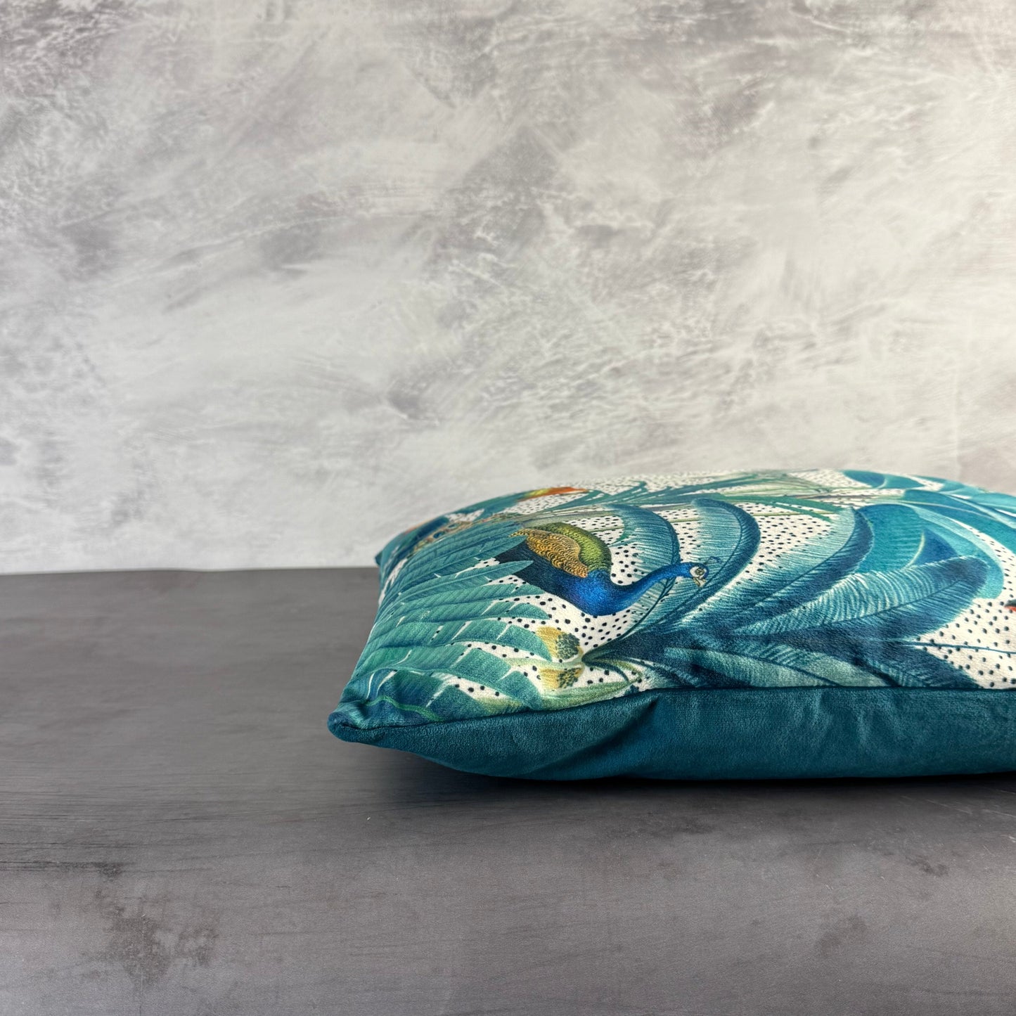 Tropical paradise luxury velvet cushion in white, parrot jungle zebra