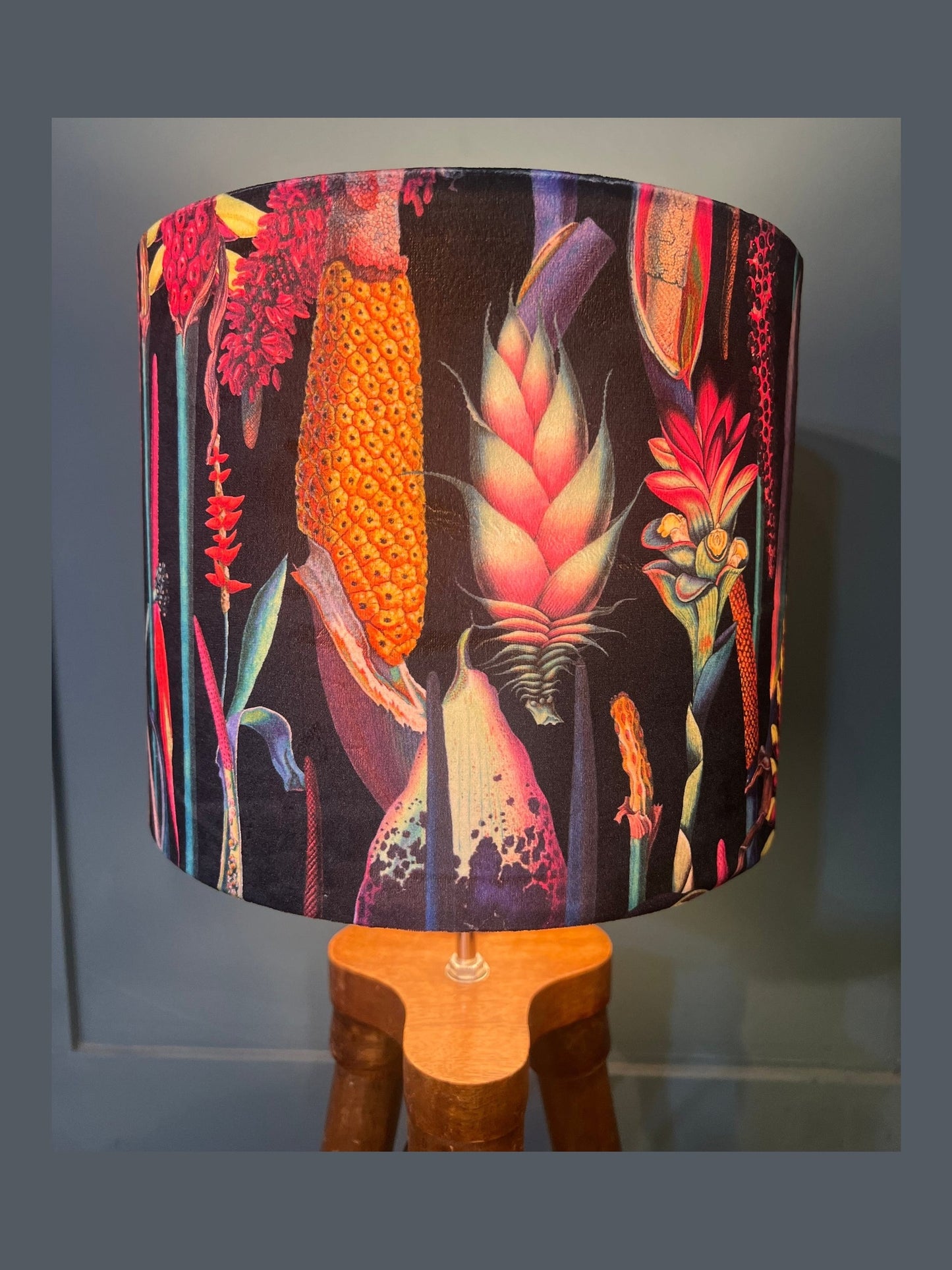 Black botanical lily velvet lampshade