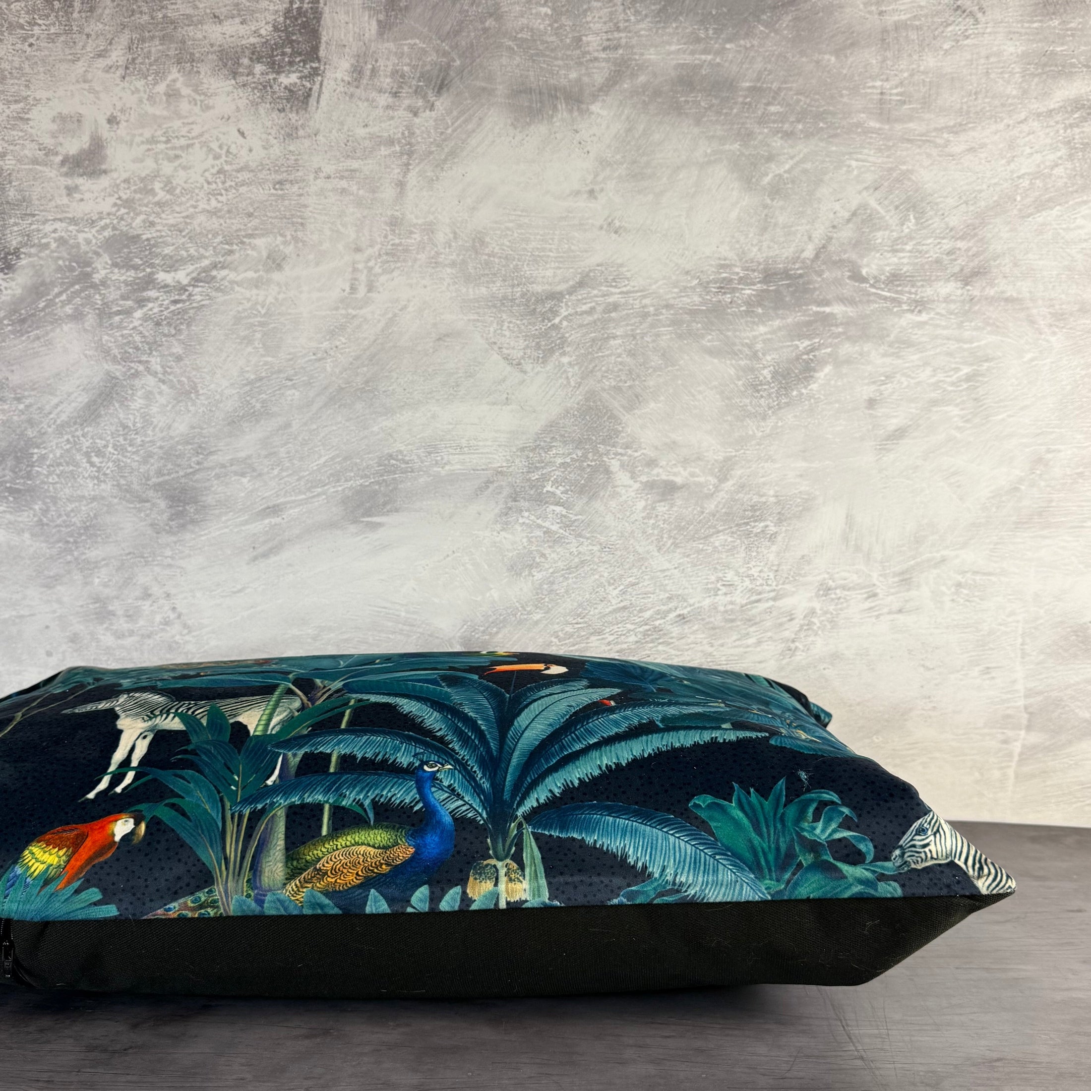 Tropical Paradise | Grey & Teal Velvet | Bolster Cushion