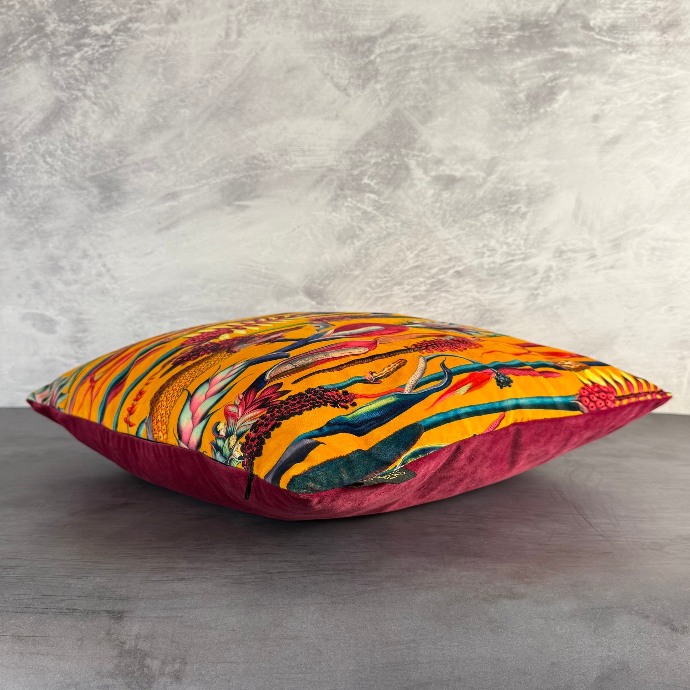 Botanical Lily | Mustard & Pink Velvet | Cushion