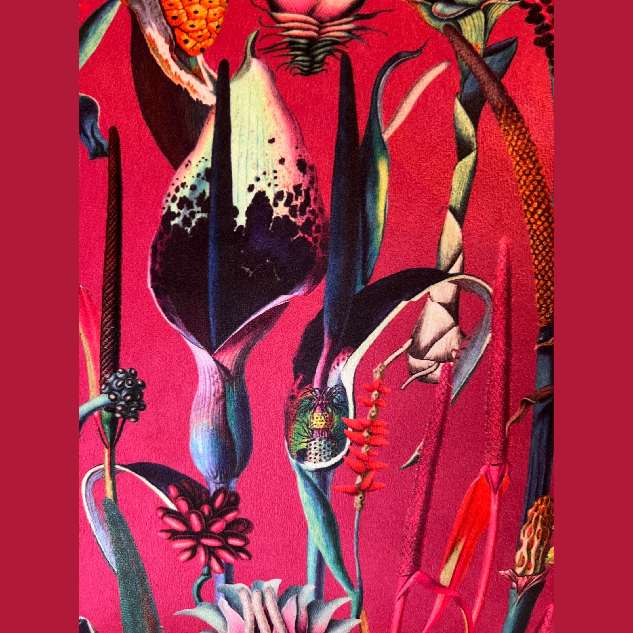 Botanical Lily | Pink & Teal Velvet | Footstool