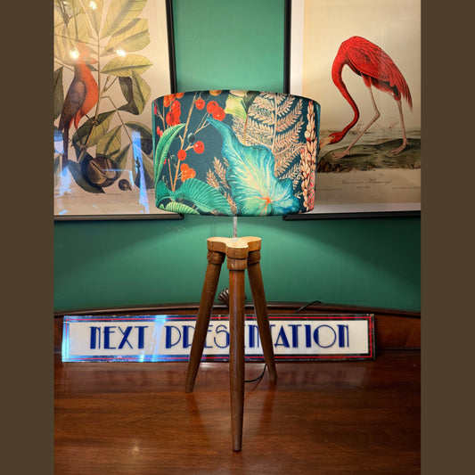 Electric botanical palm leaf velvet lampshade