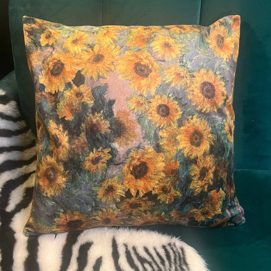 Golden sunflowers luxury velvet cushion