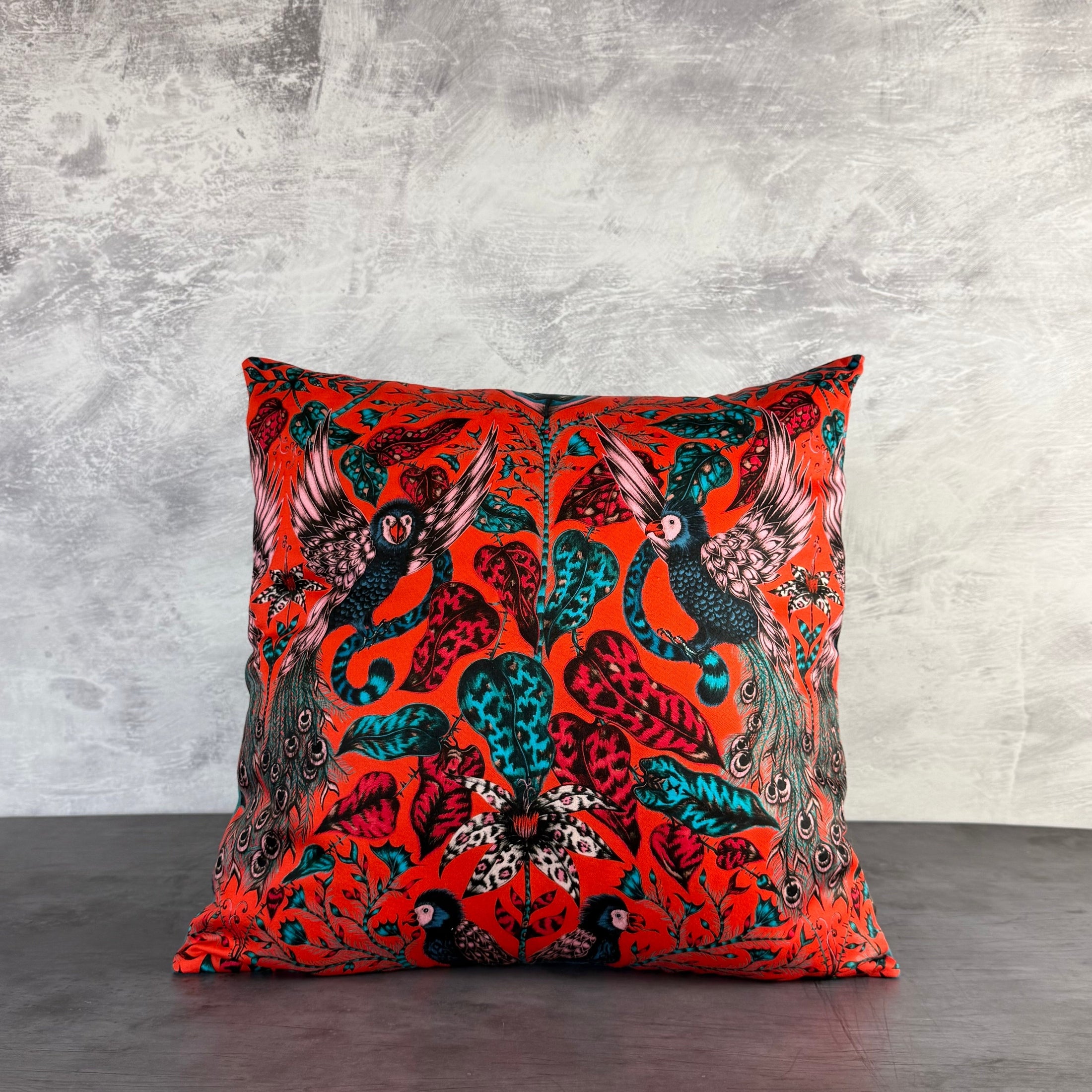 Amazon Birds | Red & Teal Velvet | Emma J Shipley | Cushion