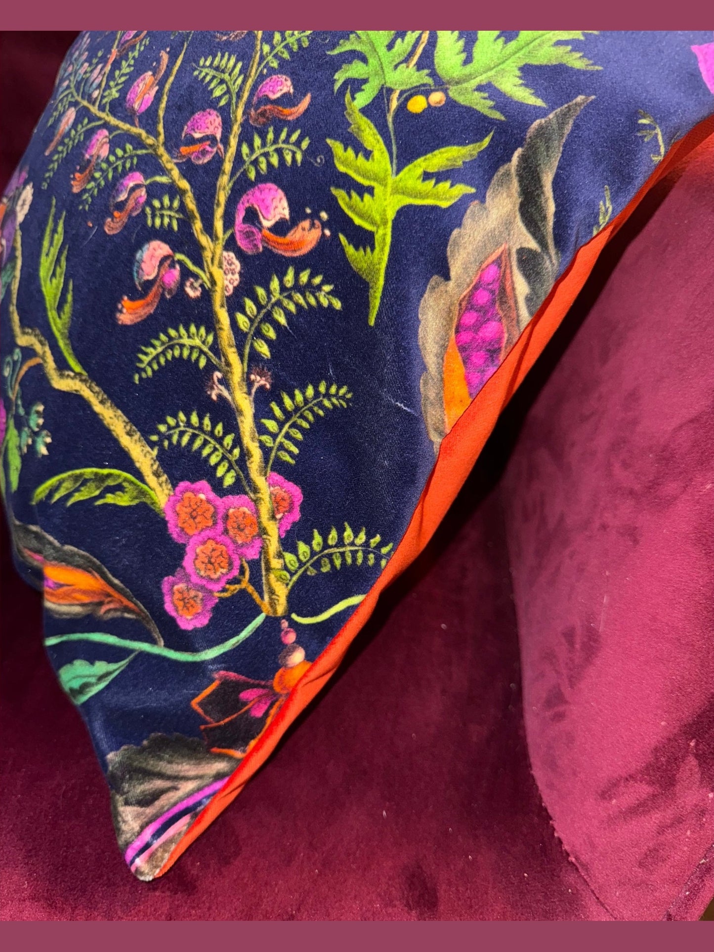 Wonderland luxury velvet cushion Sophie Robinson Harlequin