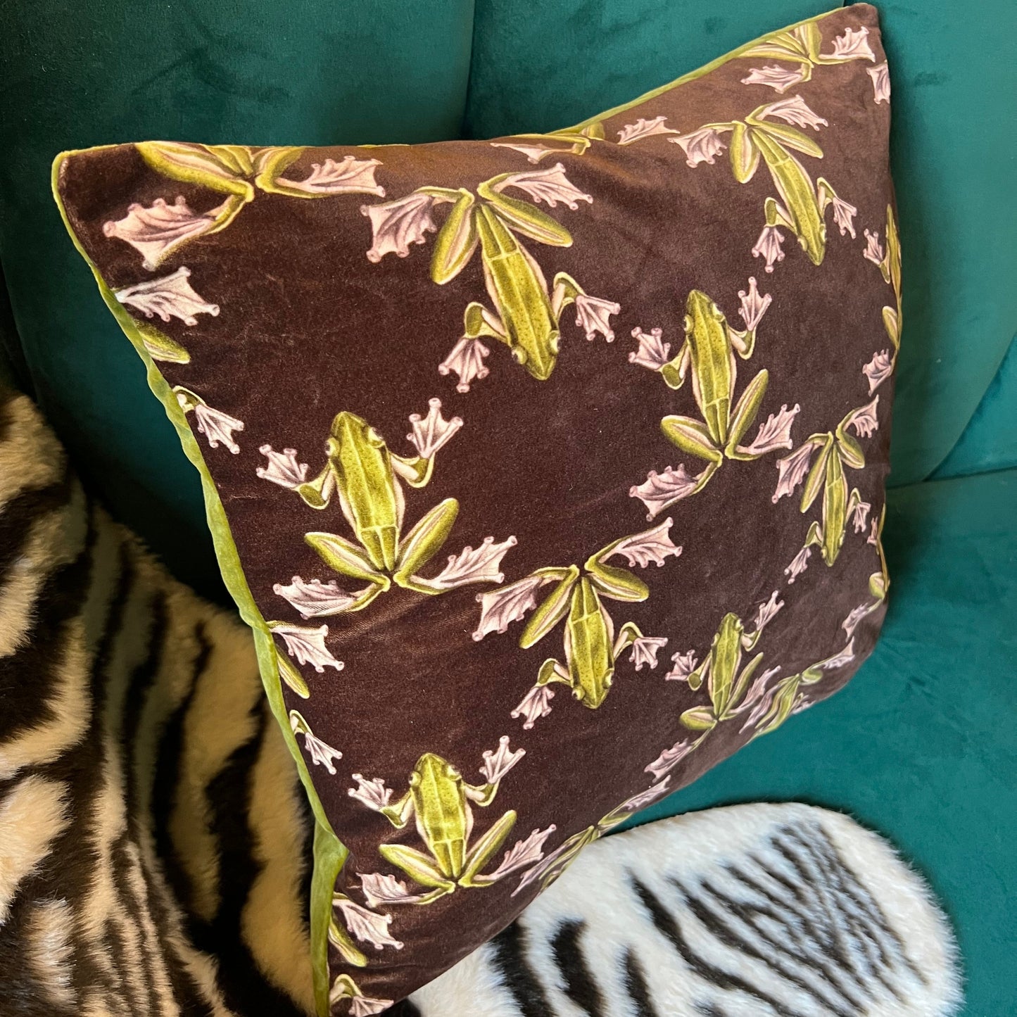 Wood frog luxury velvet cushion Harlequin
