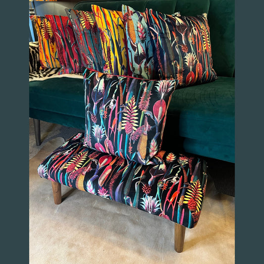 Botanical lily black velvet Footstool