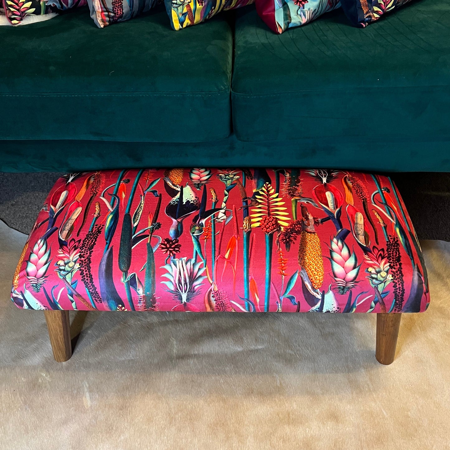 Botanical lily pink velvet Footstool