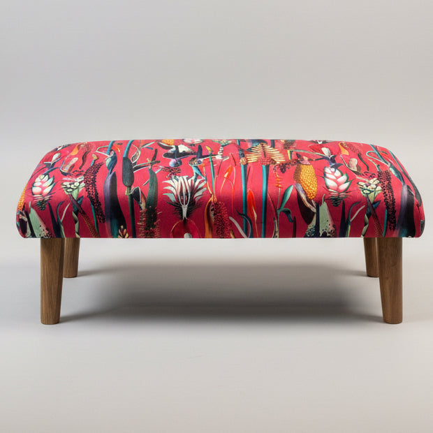Botanical Lily | Pink & Teal Velvet | Footstool