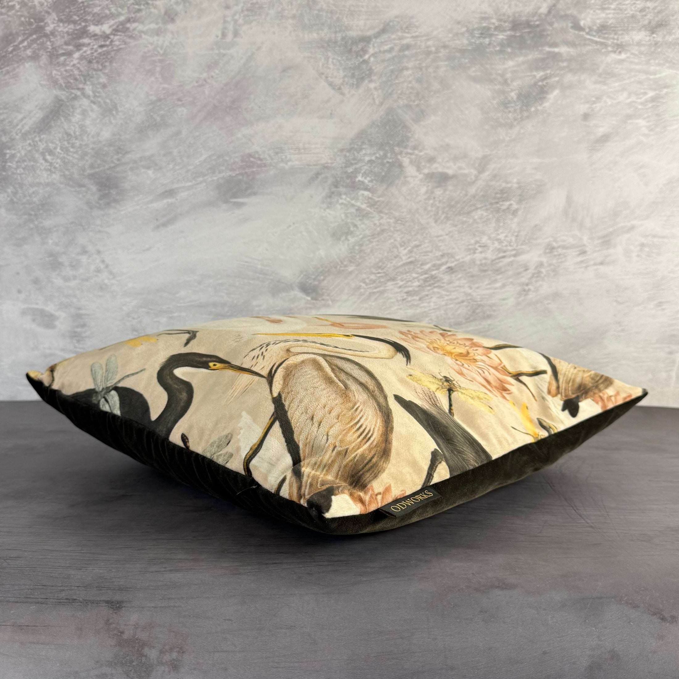 Herons & Egrets | Cream & Black Velvet | Cushion