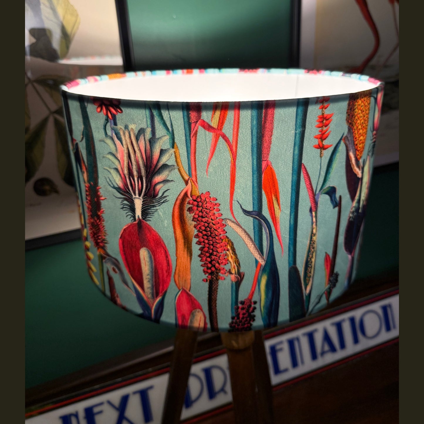 Turquoise botanical lily velvet lampshade