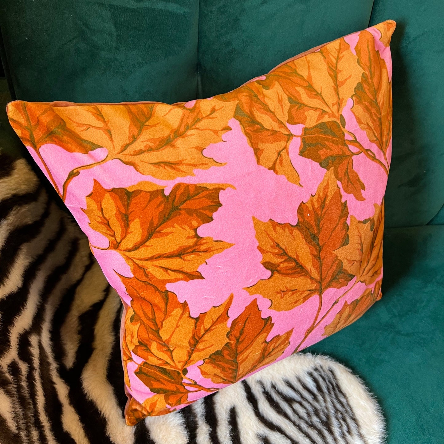 Dappled leaf luxury velvet cushion Sophie Robinson Harlequin