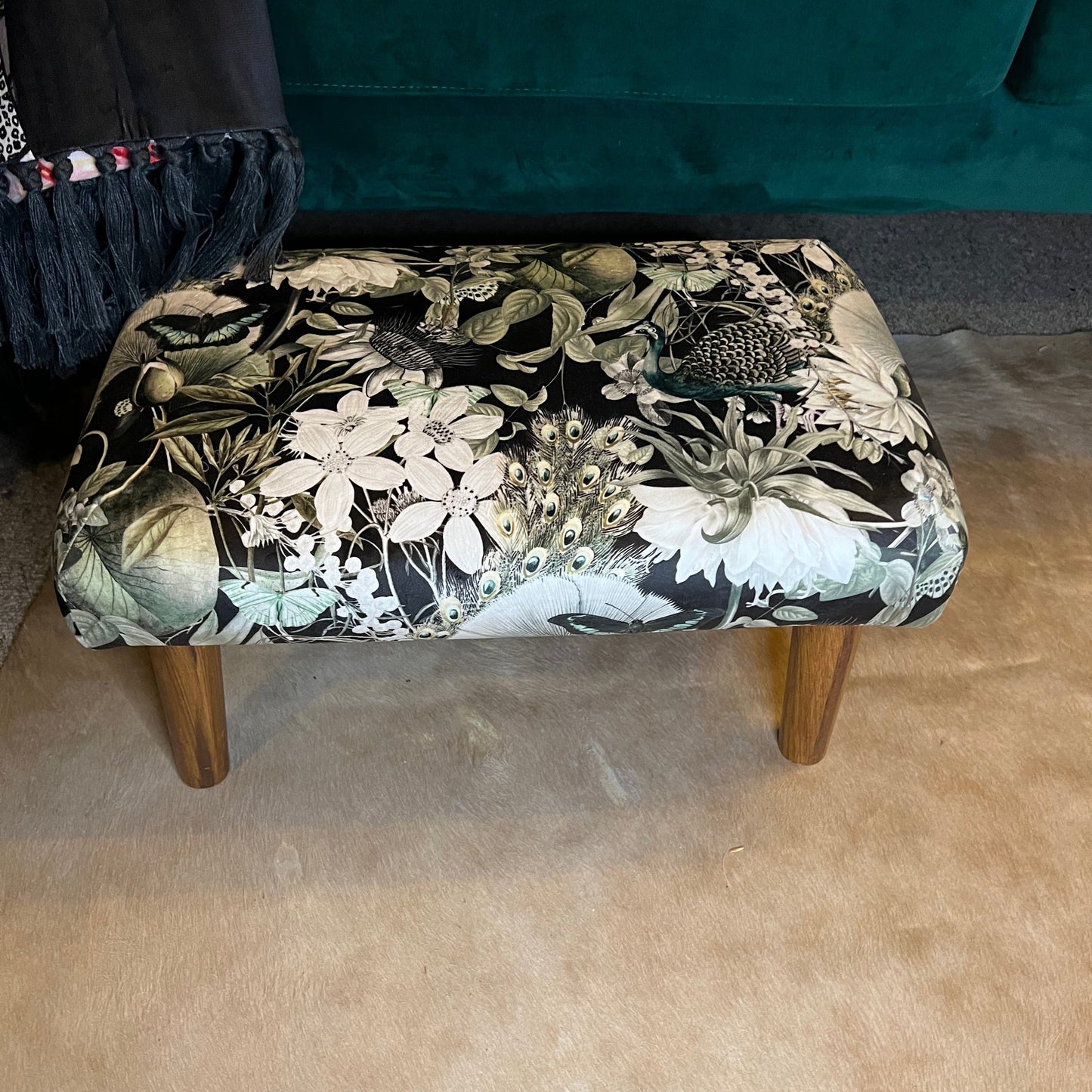 Peacocks and butterflies luxury velvet Footstool
