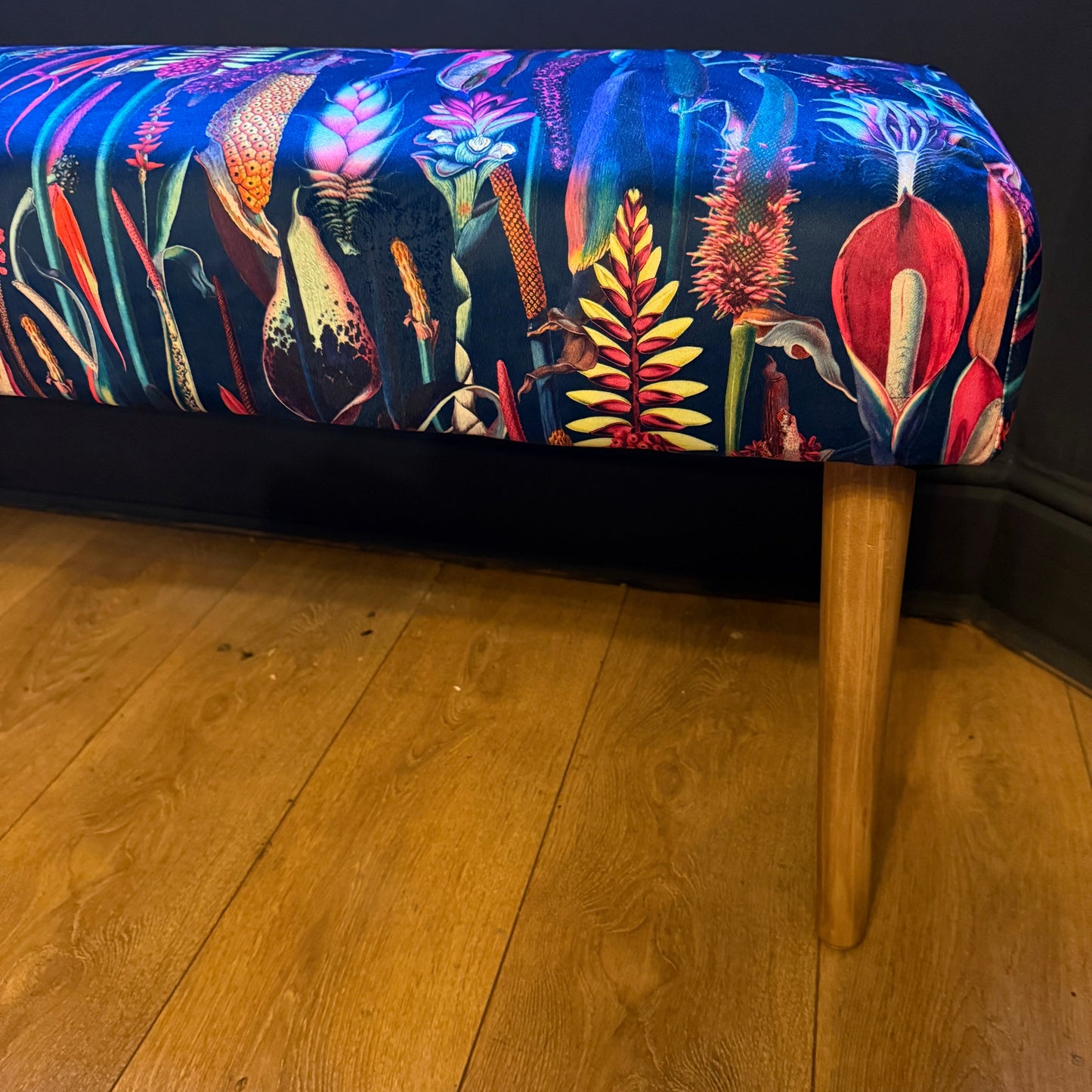Botanical lily navy velvet Footstool