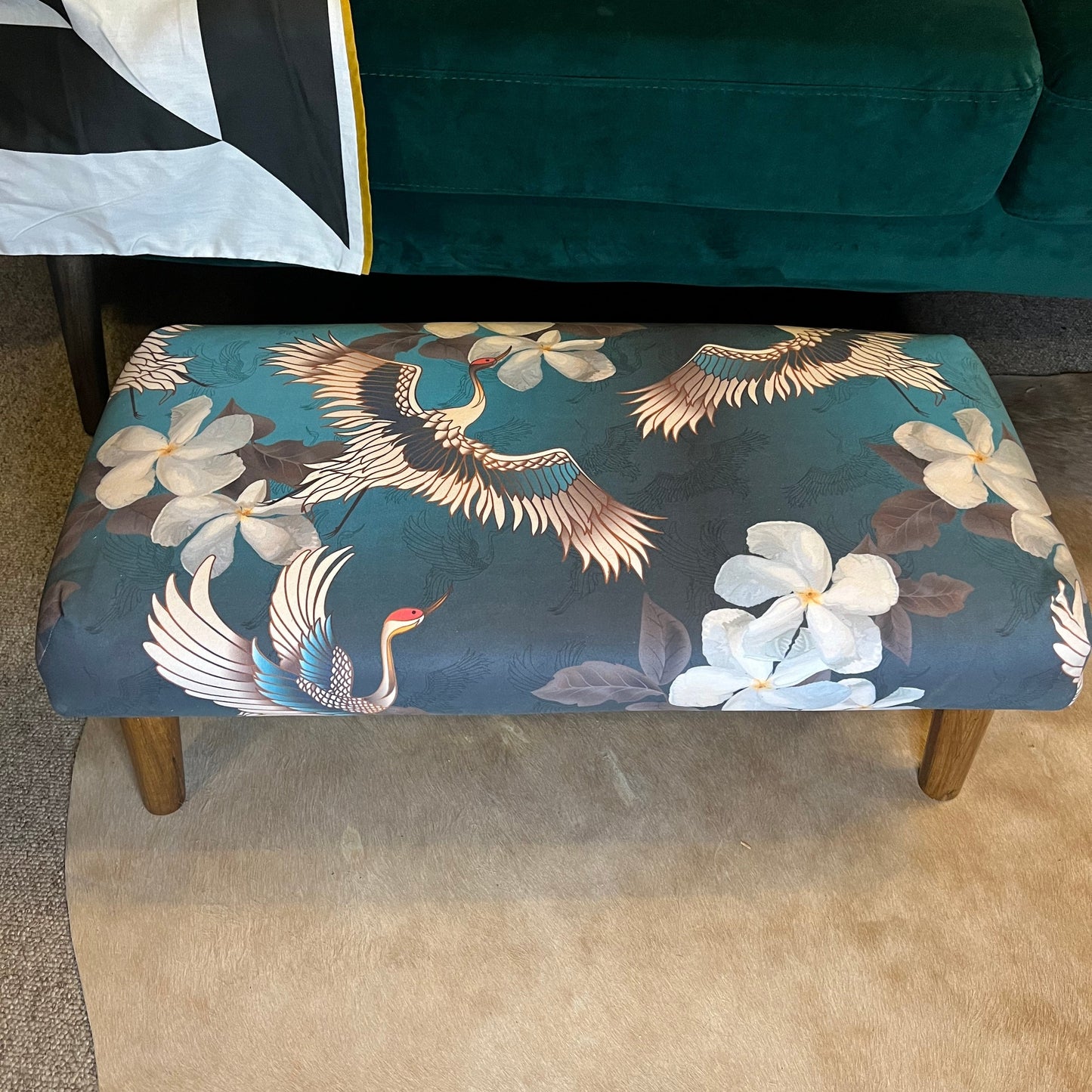 Japanese cranes luxury velvet Footstool