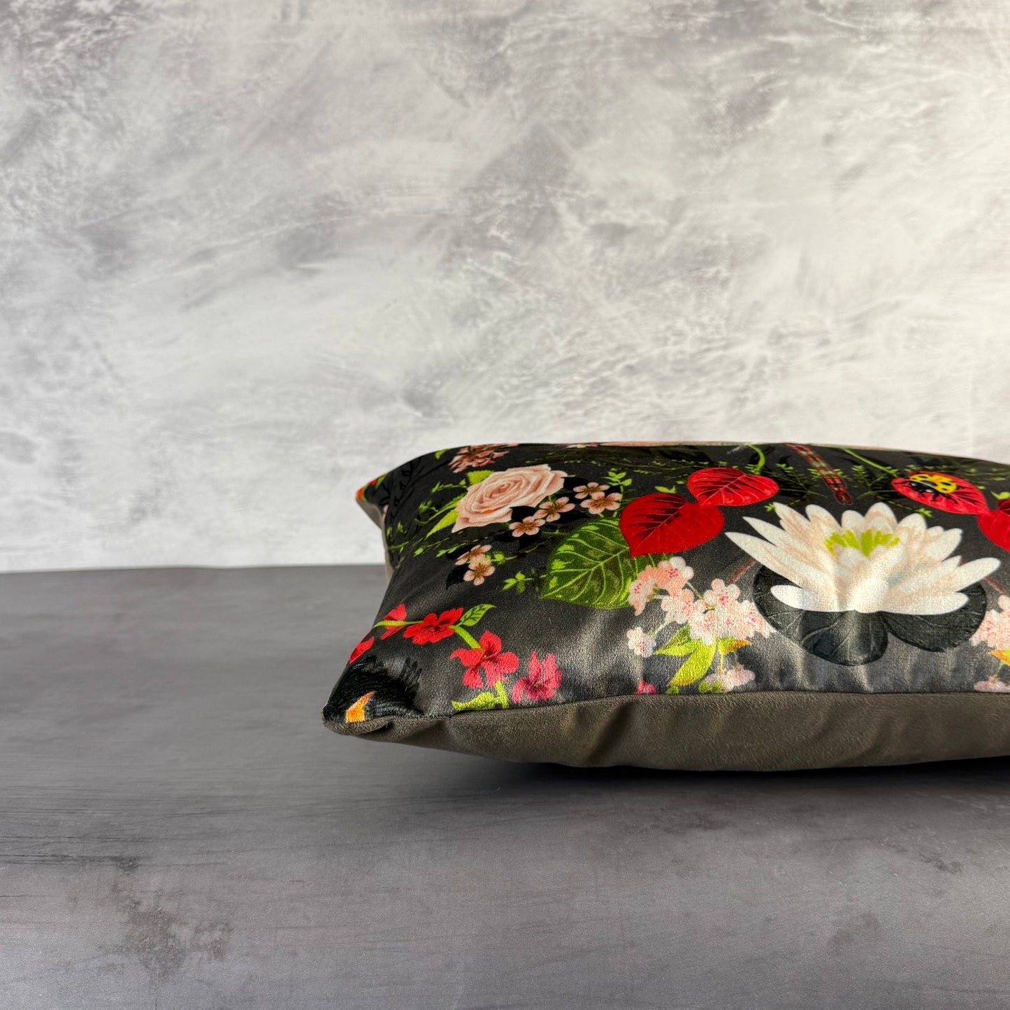 Garden treasures grey luxury velvet bolster cushion Becca Who