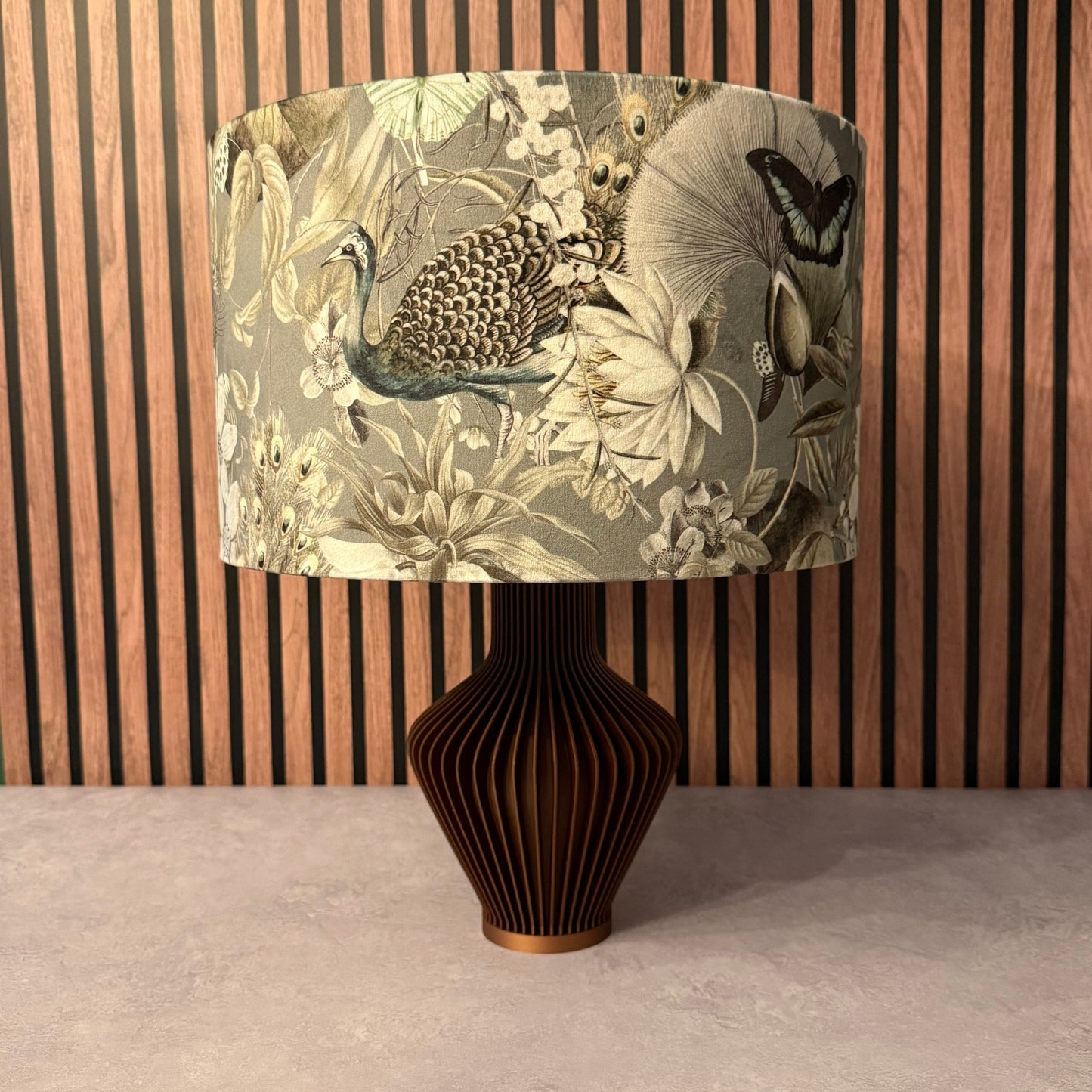 Peacocks & butterflies grey and sage velvet lampshade