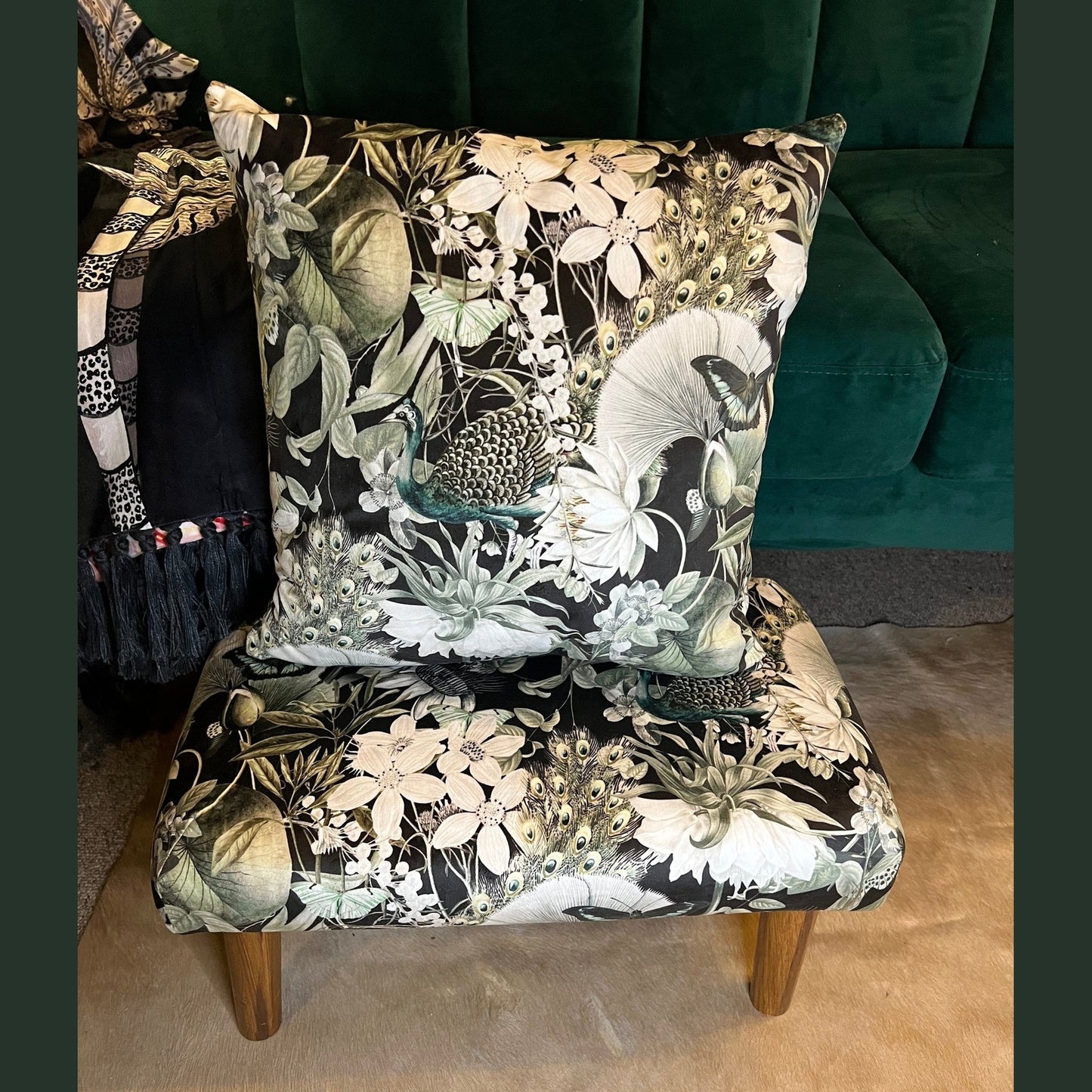 Peacocks and butterflies luxury velvet Footstool
