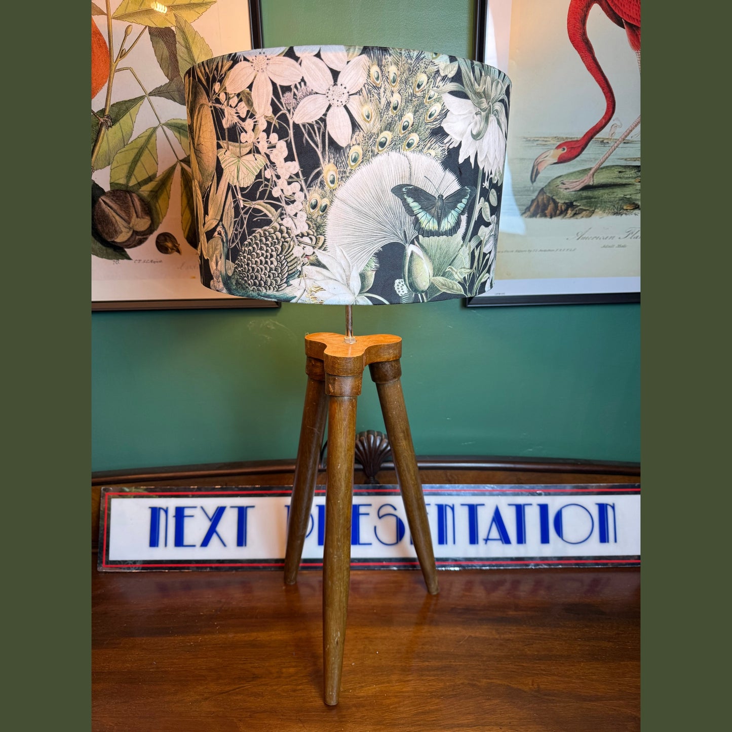 Peacocks & butterflies black velvet lampshade