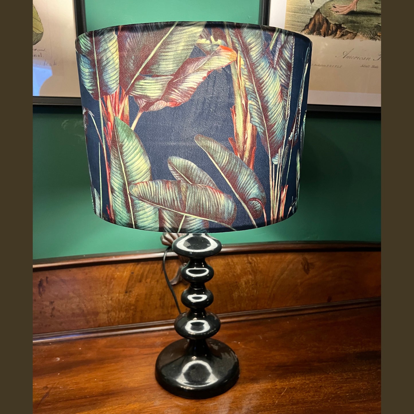 Palm leaf jungle navy velvet lampshade