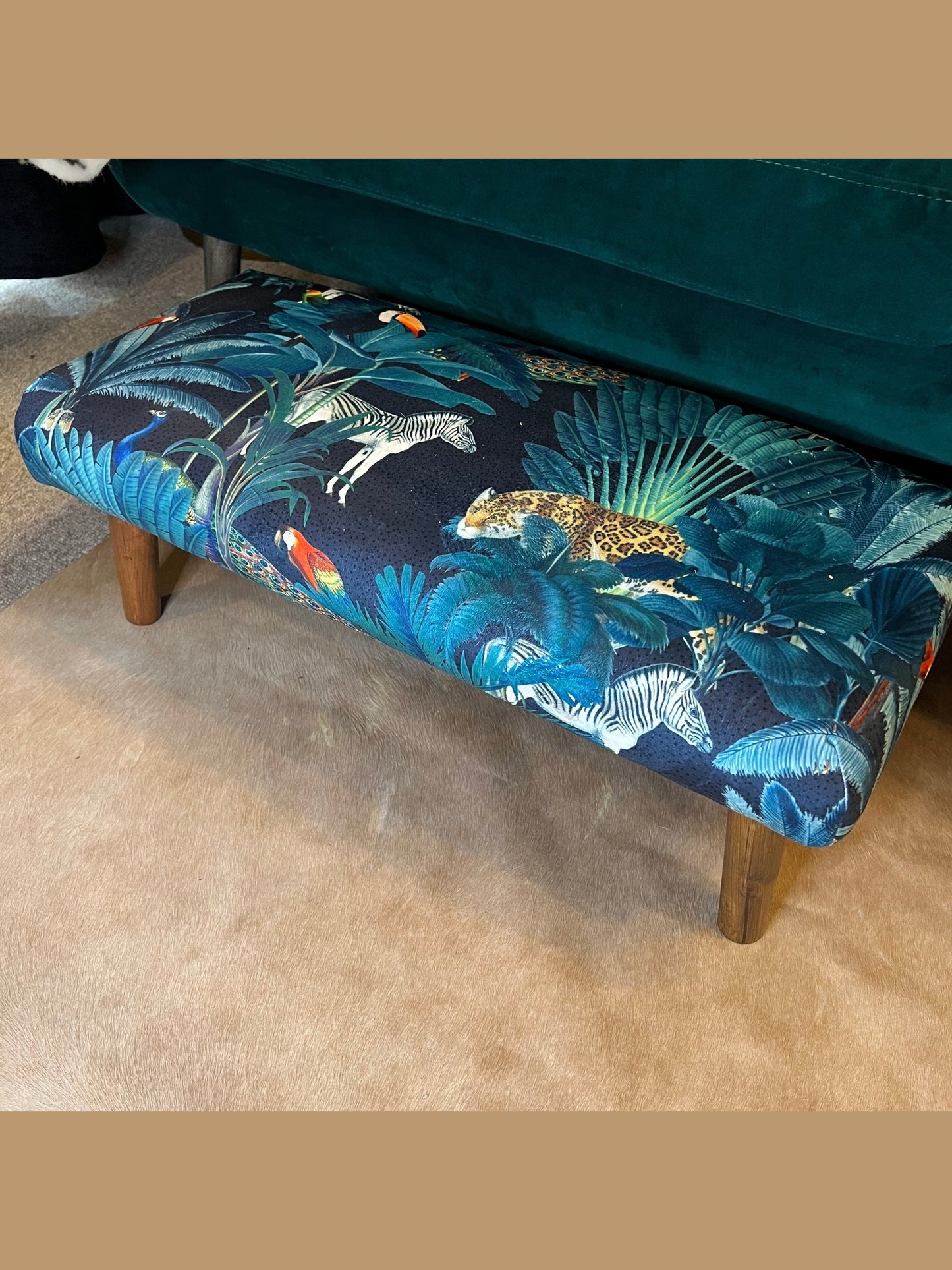 Tropical Jungle parrot & toucan velvet Footstool