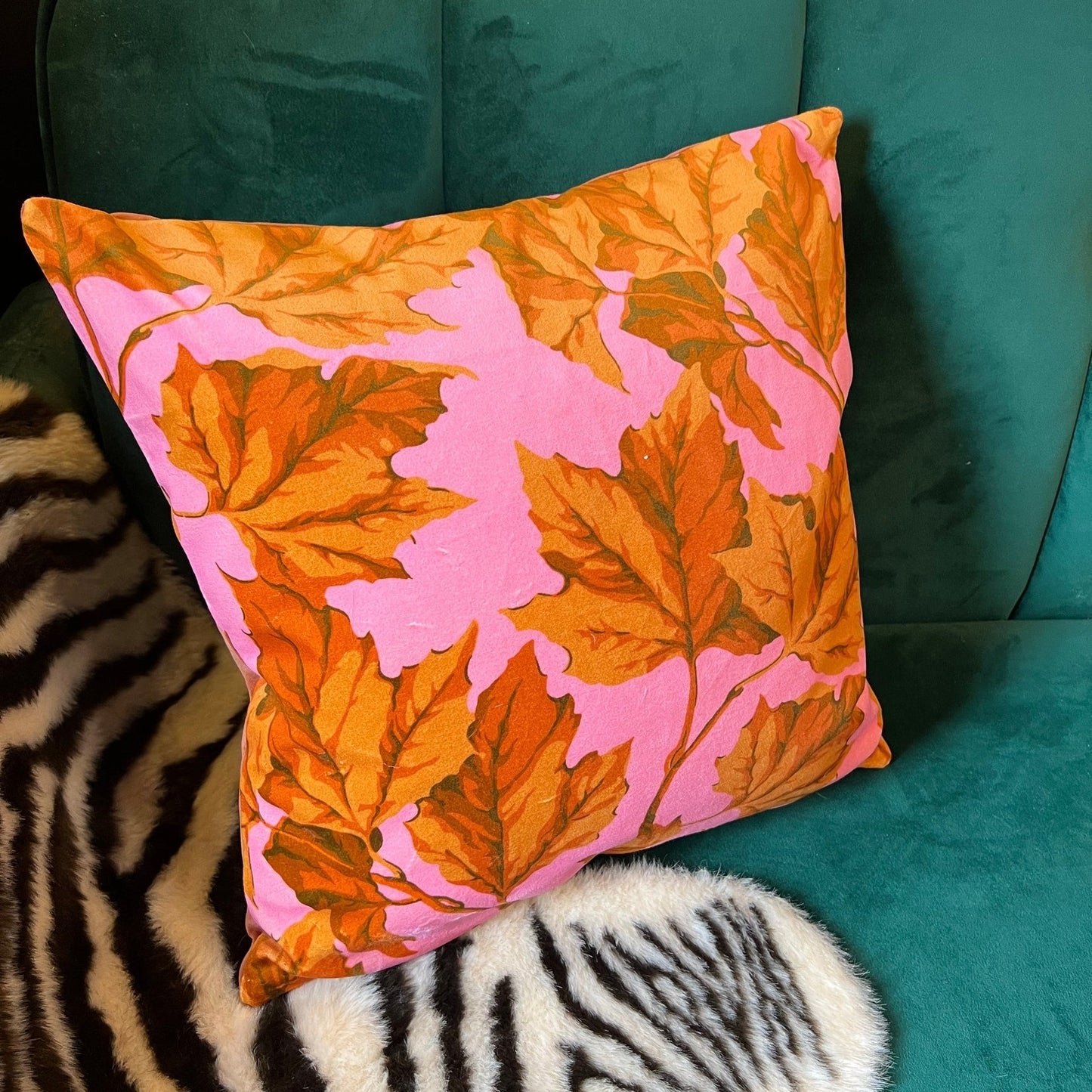 Dappled leaf luxury velvet cushion Sophie Robinson Harlequin