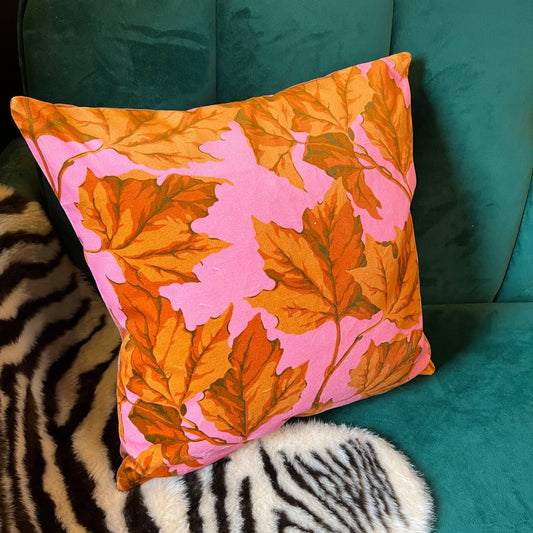 Dappled leaf luxury velvet cushion Sophie Robinson Harlequin