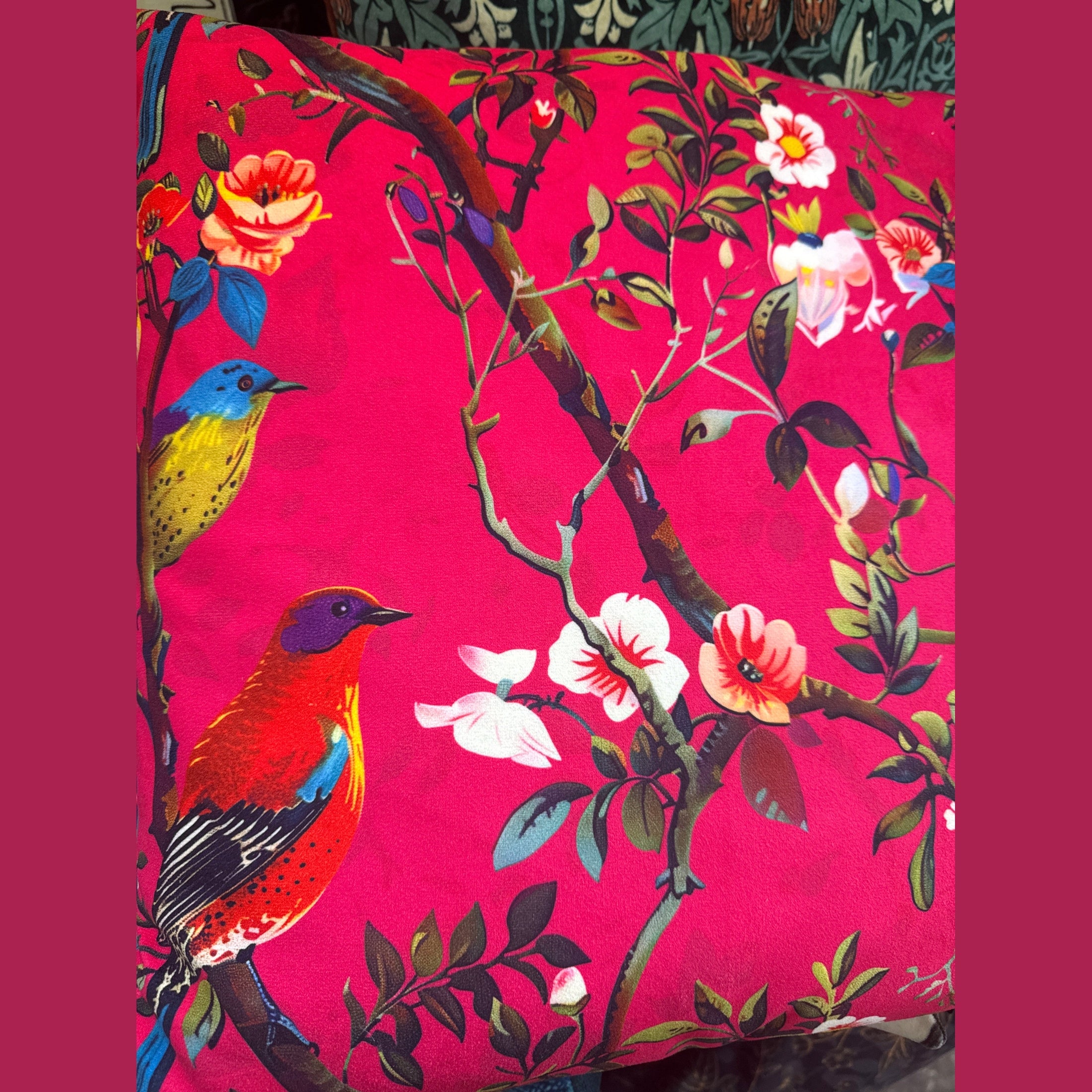 PERCHING BIRDS | PINK VELVET | HANDMADE | Footstool