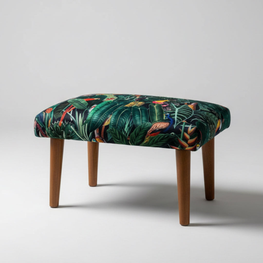 Rainforest | Black & Green Velvet | Footstool