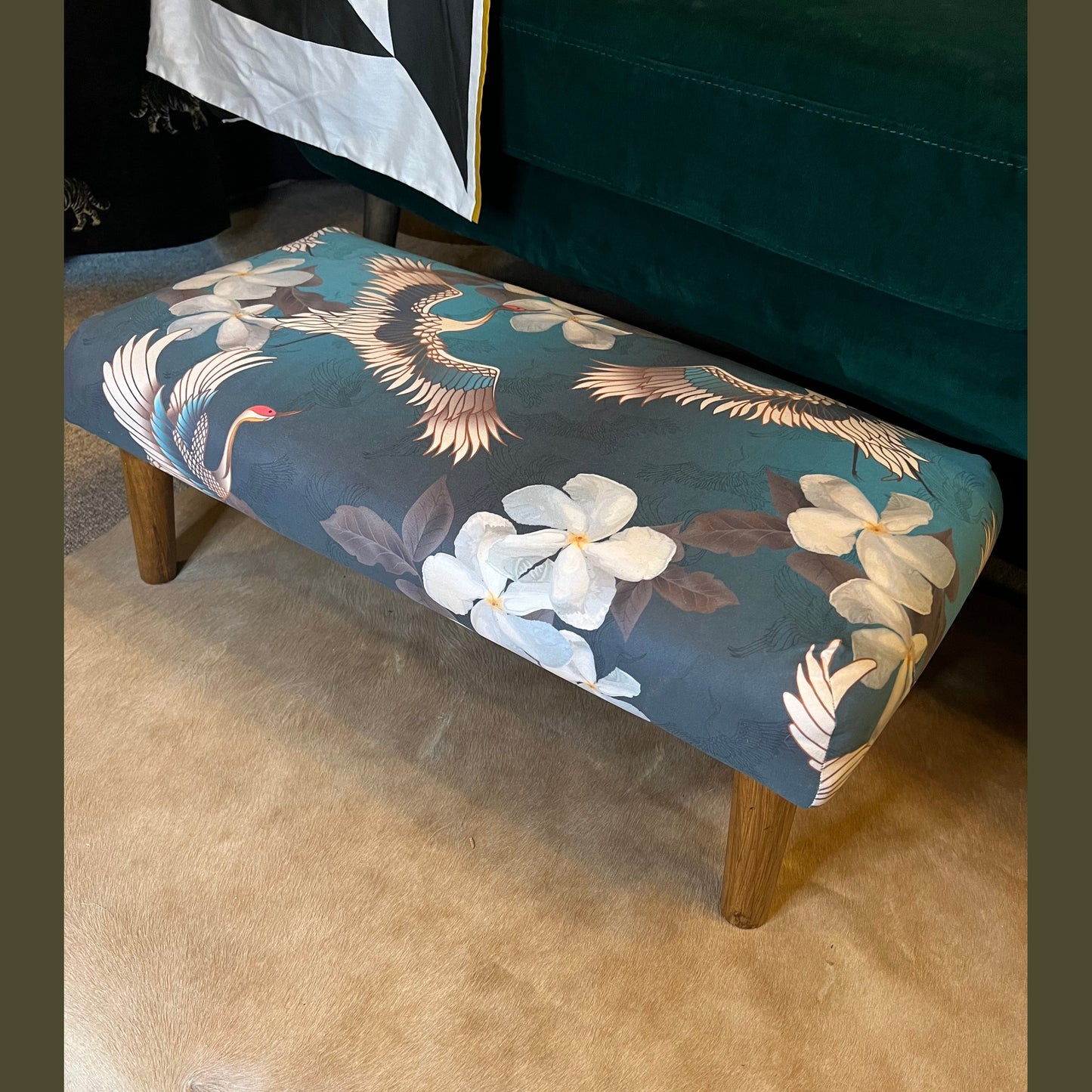 Japanese cranes luxury velvet Footstool