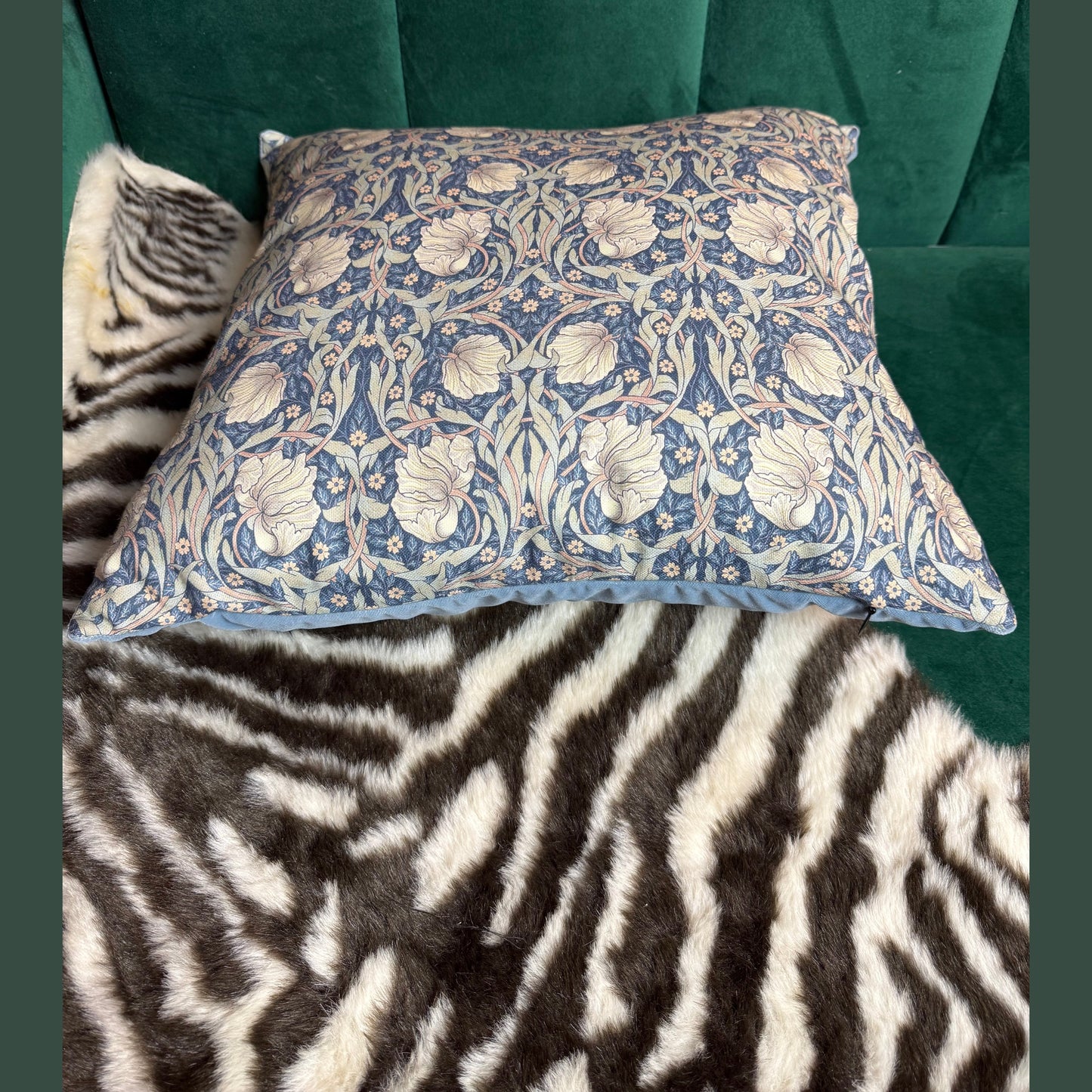 William Morris Pimpernel luxury feather cushion in navy