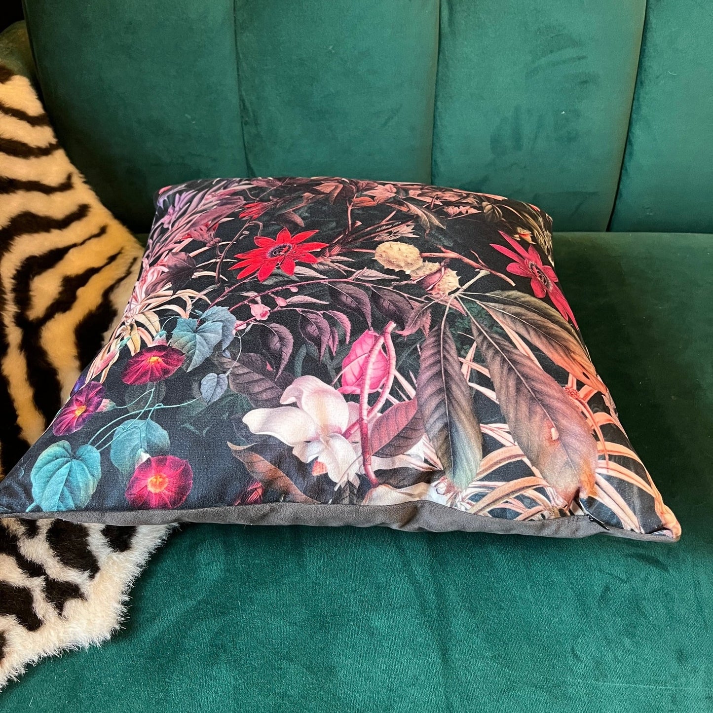 Autumnal blossoms luxury velvet cushion