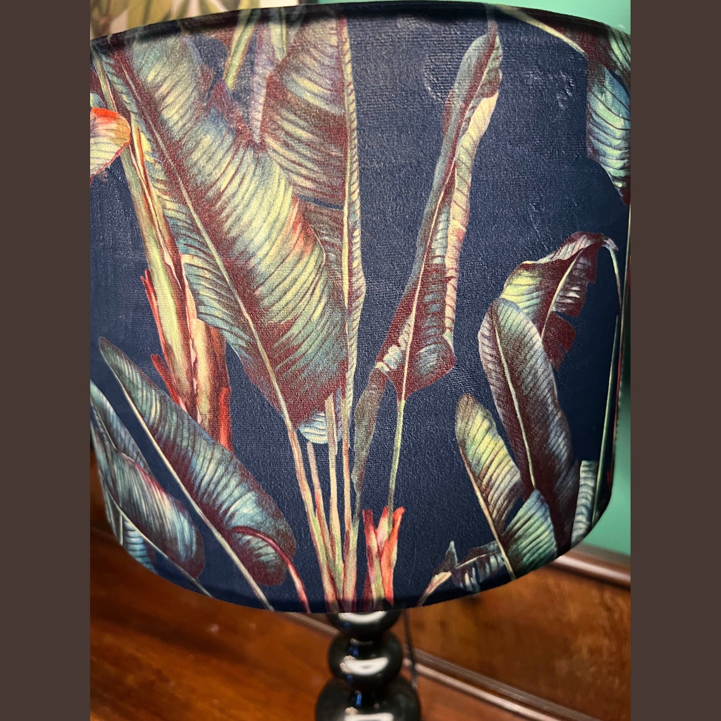 Palm leaf jungle navy velvet lampshade