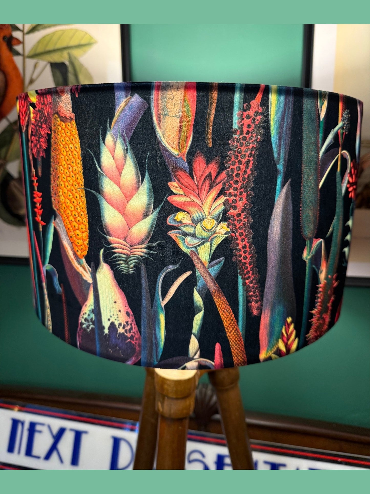 Black botanical lily velvet lampshade