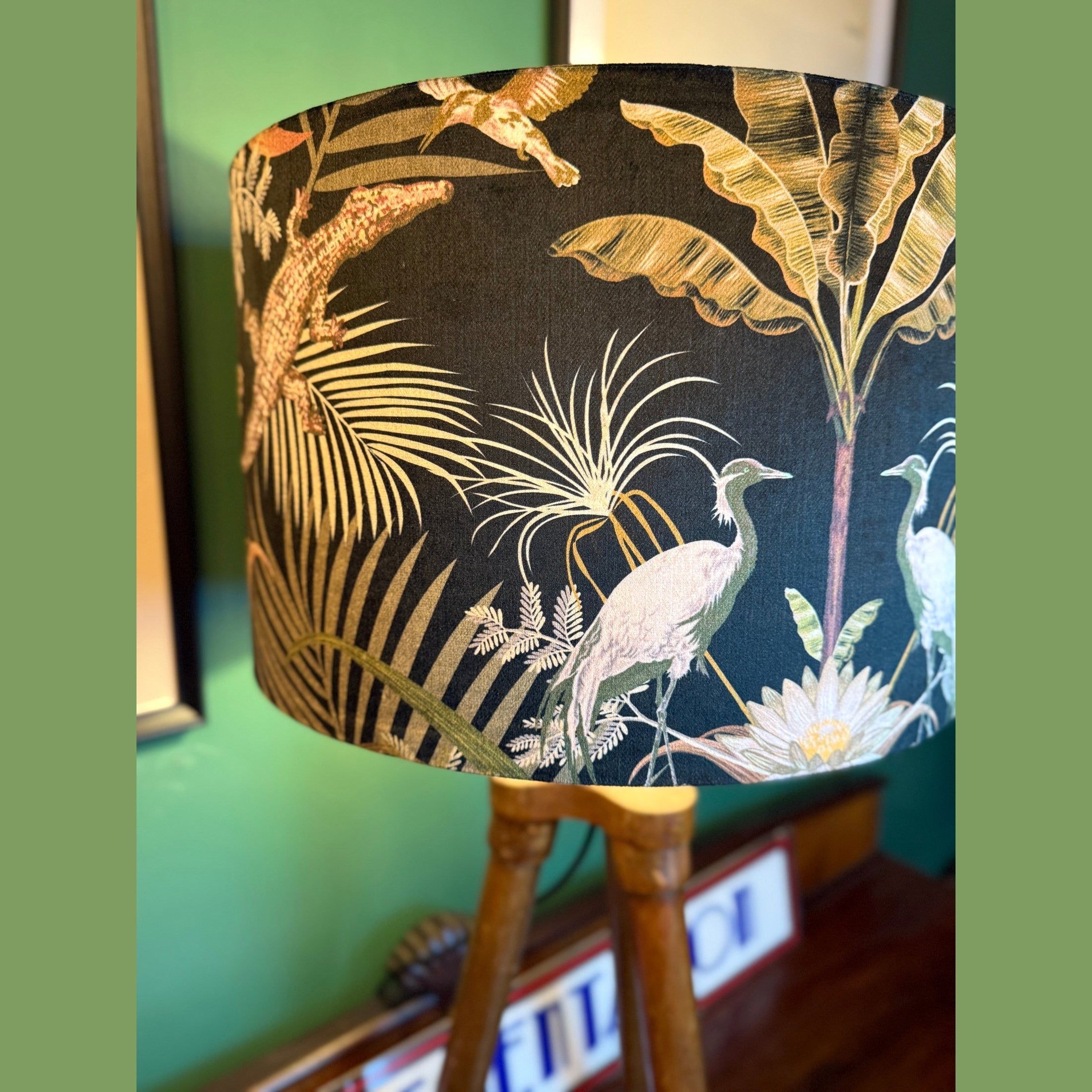 Crocodilia Cranes | Black Velvet | Handmade | Becca Who | Lampshade