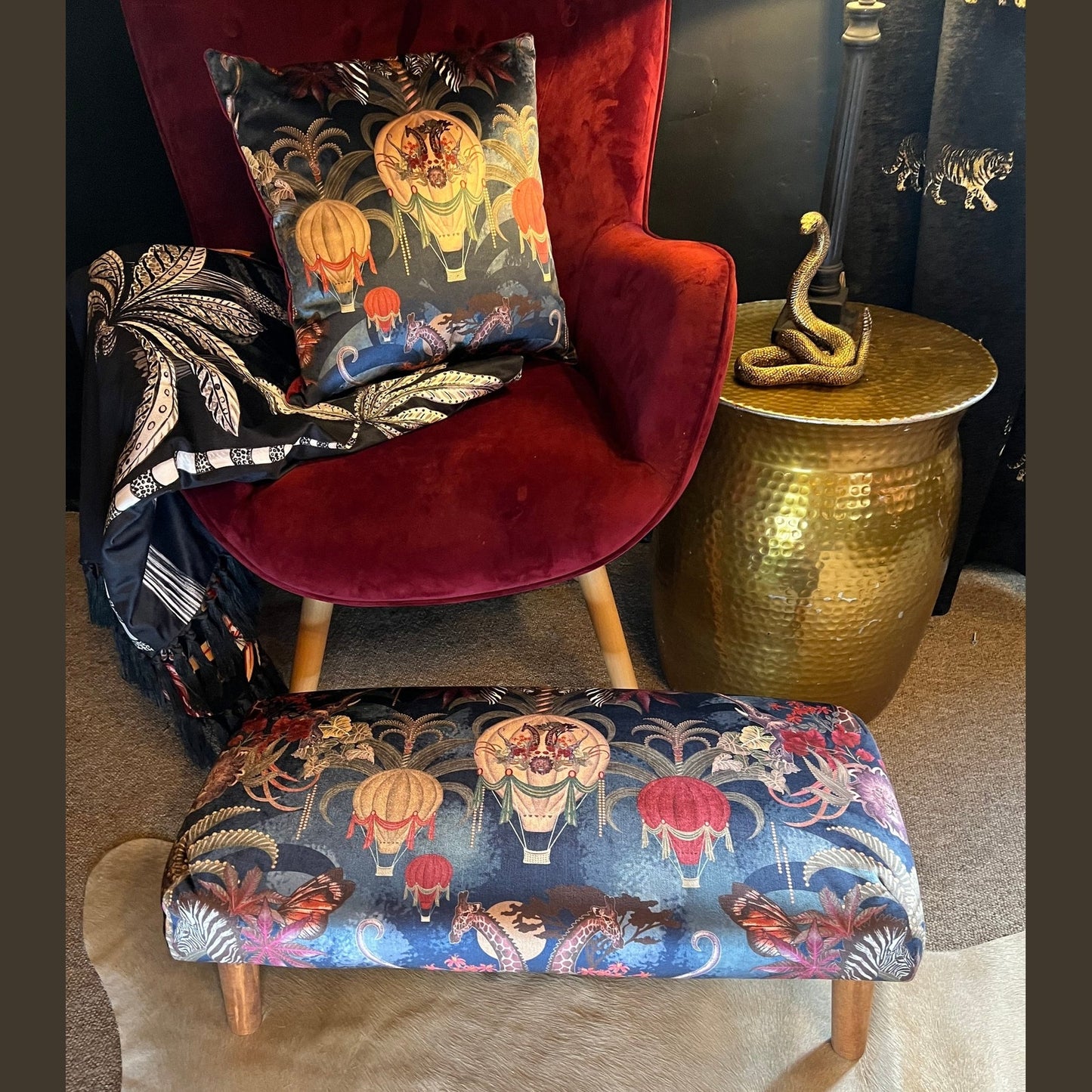 Balloon safari velvet footstool Becca Who