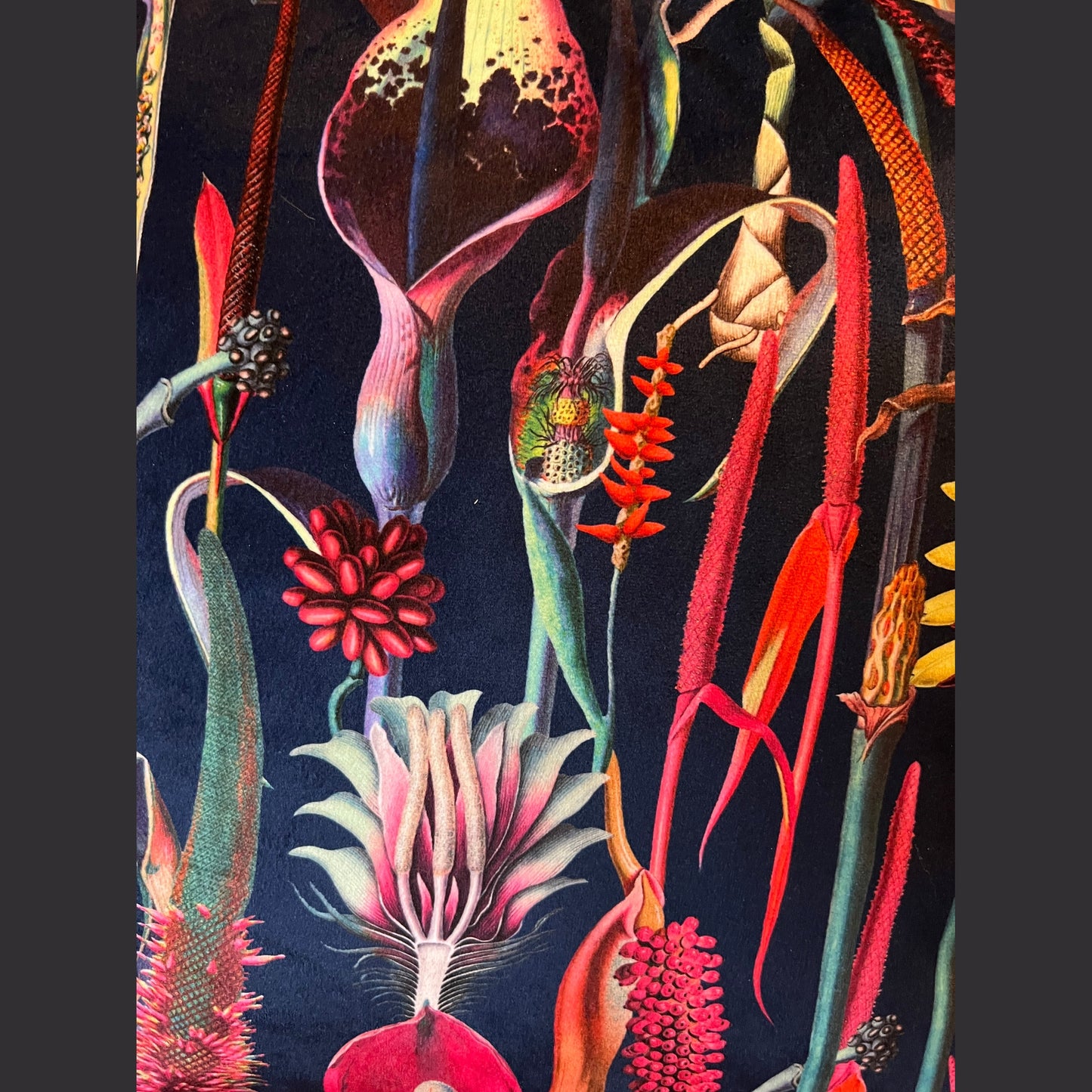 Botanical lily navy velvet Footstool