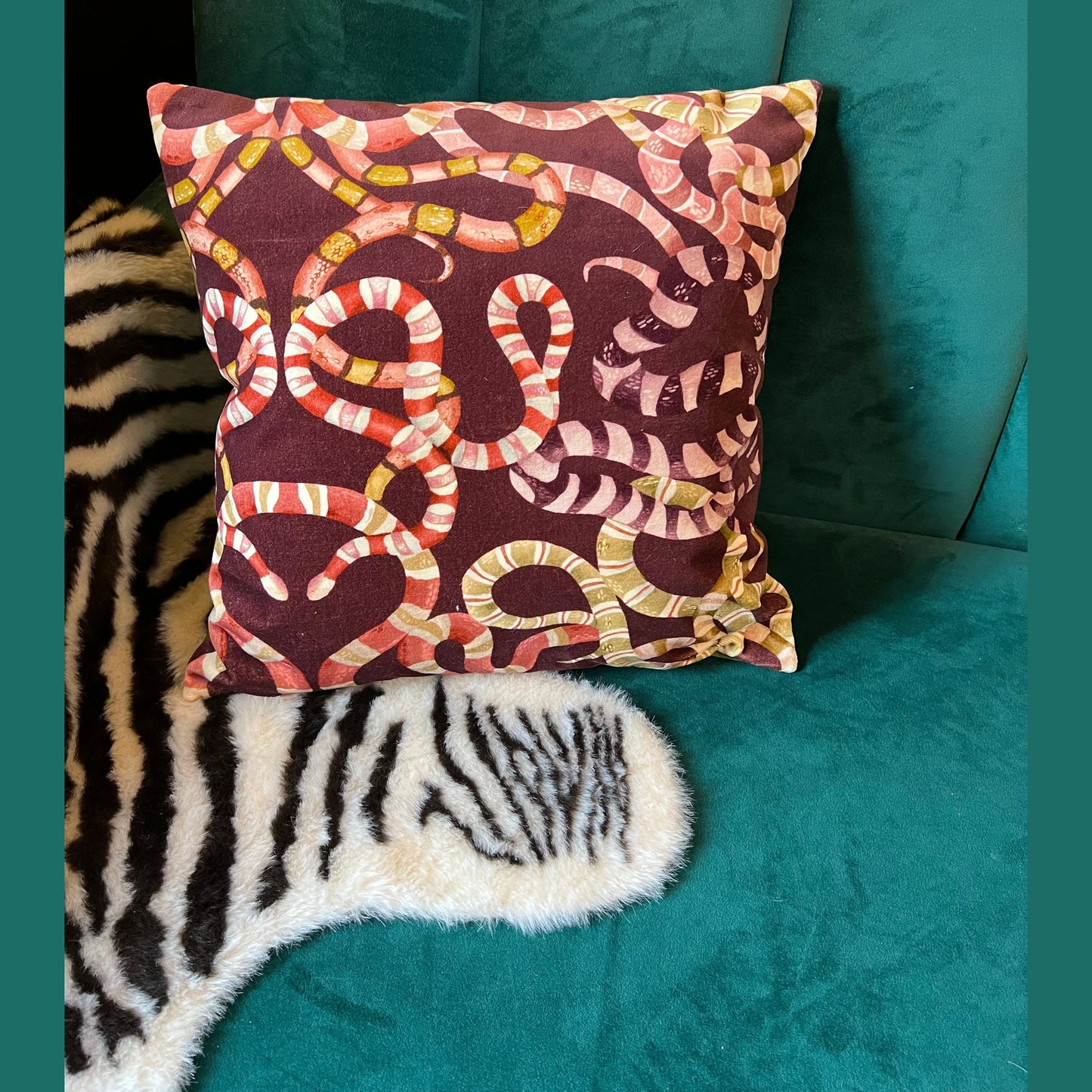 Serpents luxury velvet snake cushion Harlequin