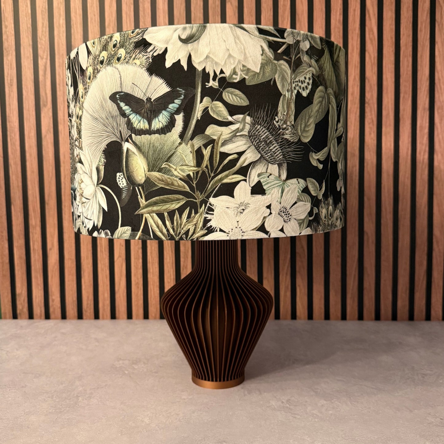 Peacocks & butterflies black velvet lampshade