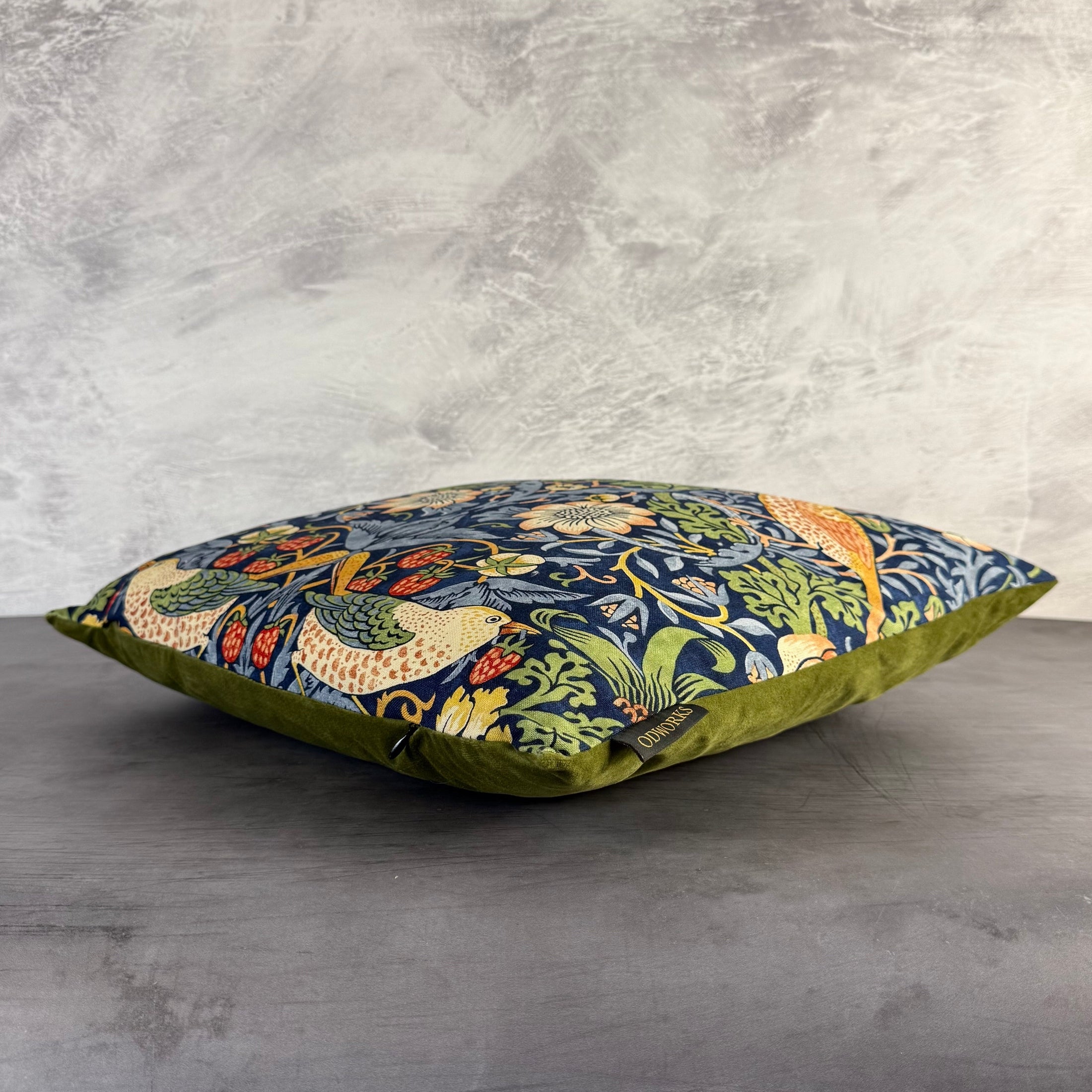 Strawberry Thief | Navy & Green Cotton | William Morris | Cushion