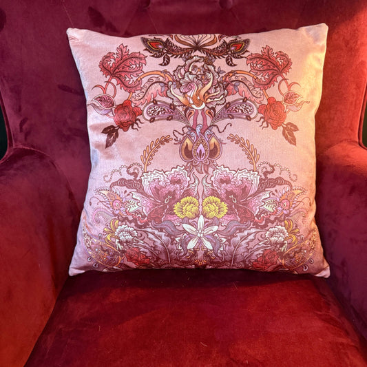 Eden pink lagoon luxury pink velvet cushion Becca Who