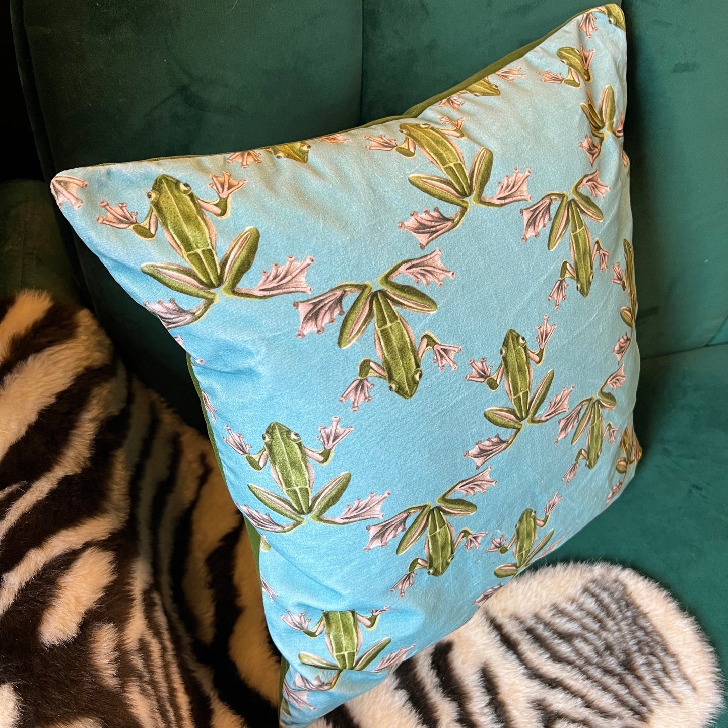 Wood frog luxury velvet cushion Harlequin