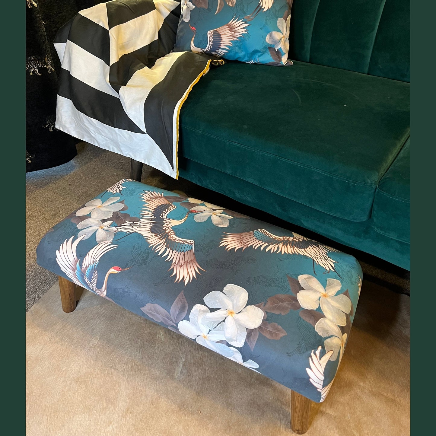 Japanese cranes luxury velvet Footstool