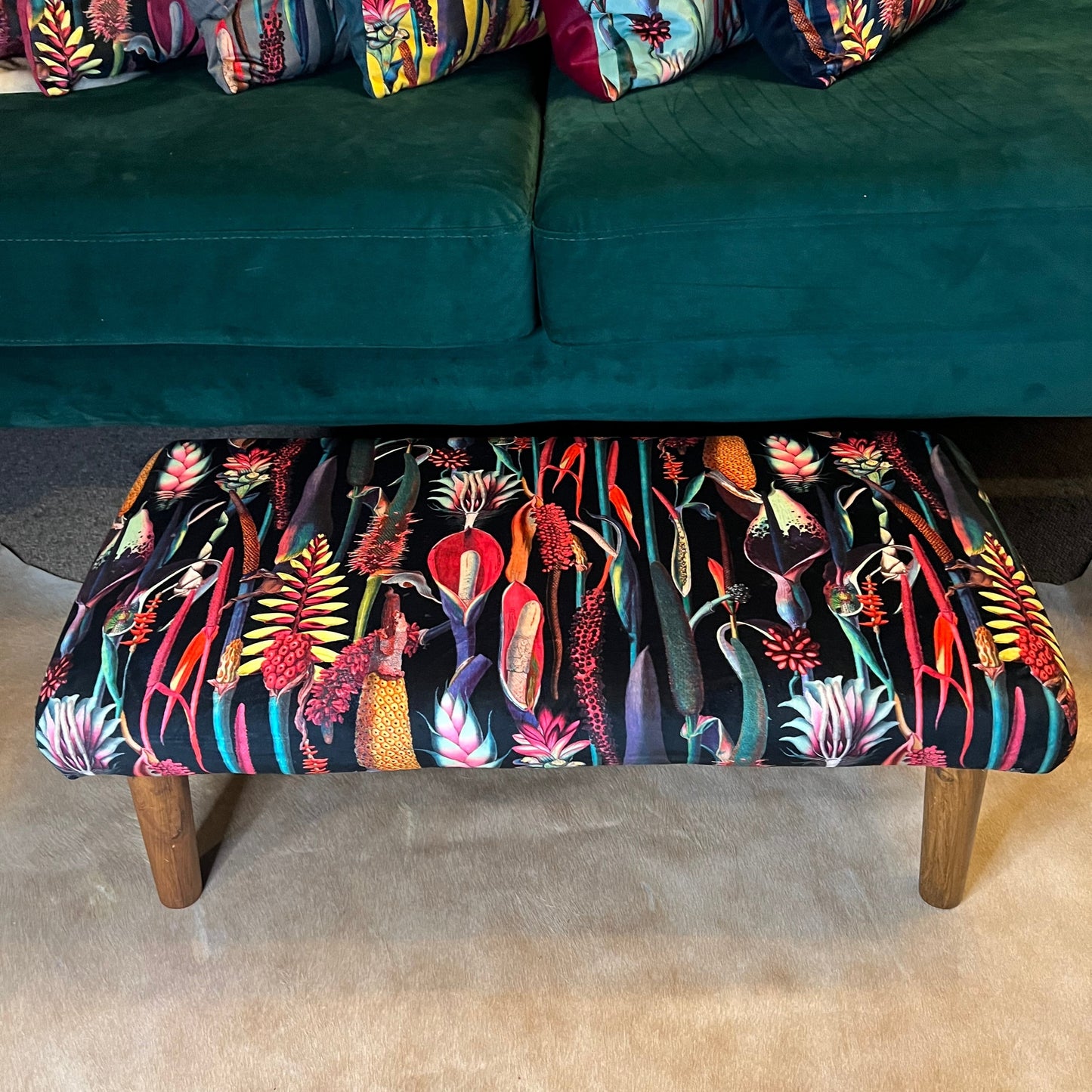 Botanical lily black velvet Footstool