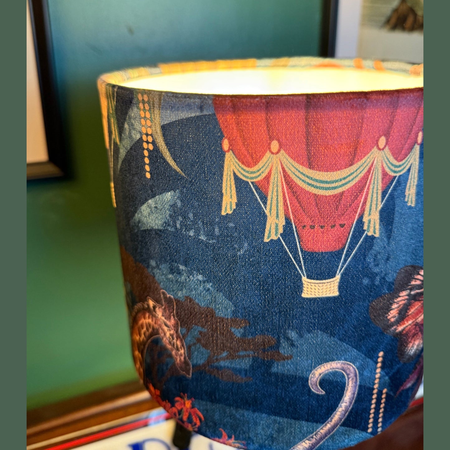 Balloon safari navy & gold velvet lampshade Becca Who
