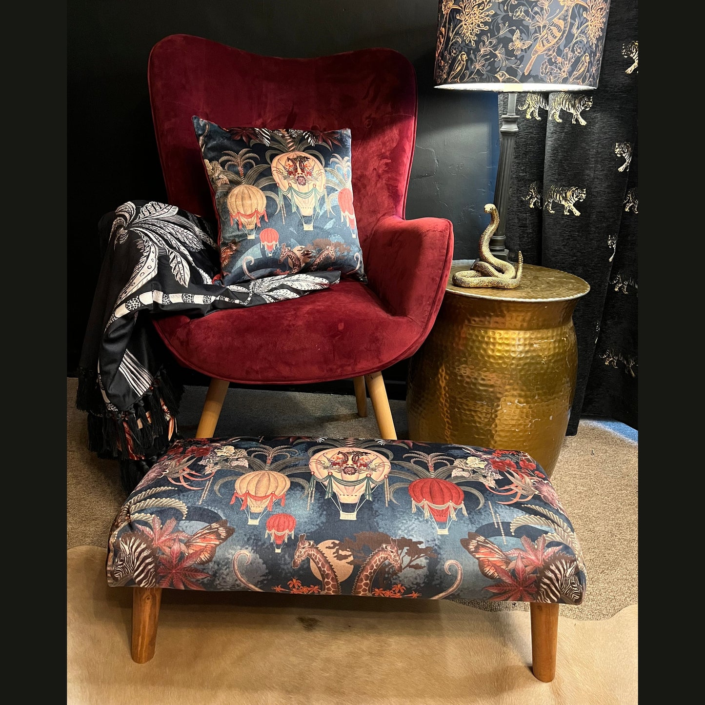 Balloon safari velvet footstool Becca Who