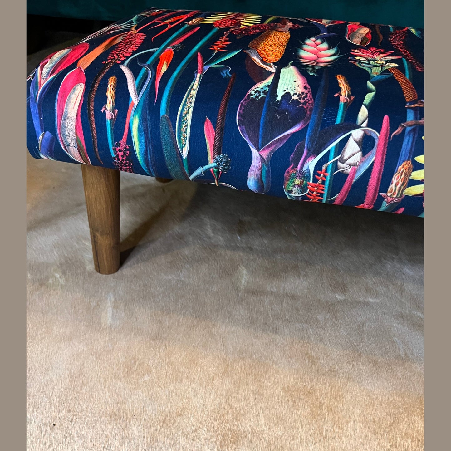 Botanical lily navy velvet Footstool